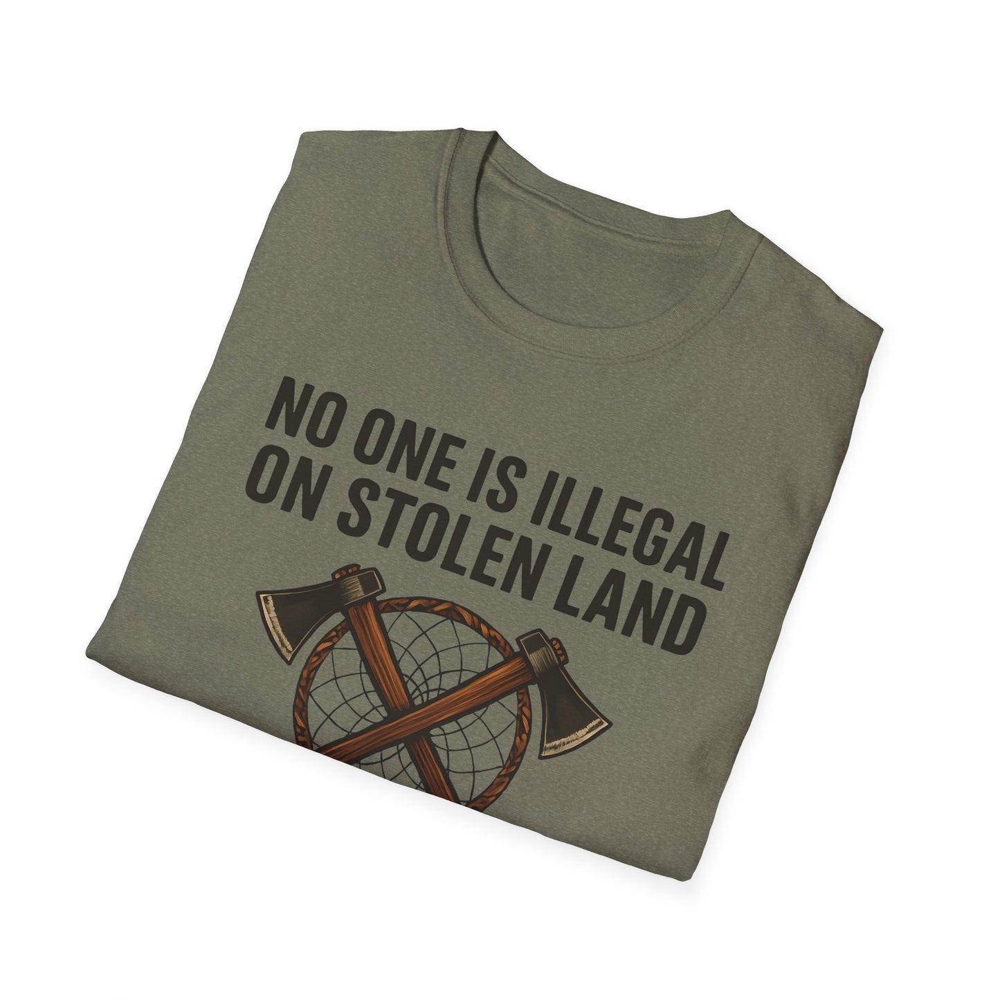 No One is illegal on Stolen Land t-shirt | Eco-Friendly Apparel, Casual Wear, Statement Tee, Social Justice Shirt, Gift Idea