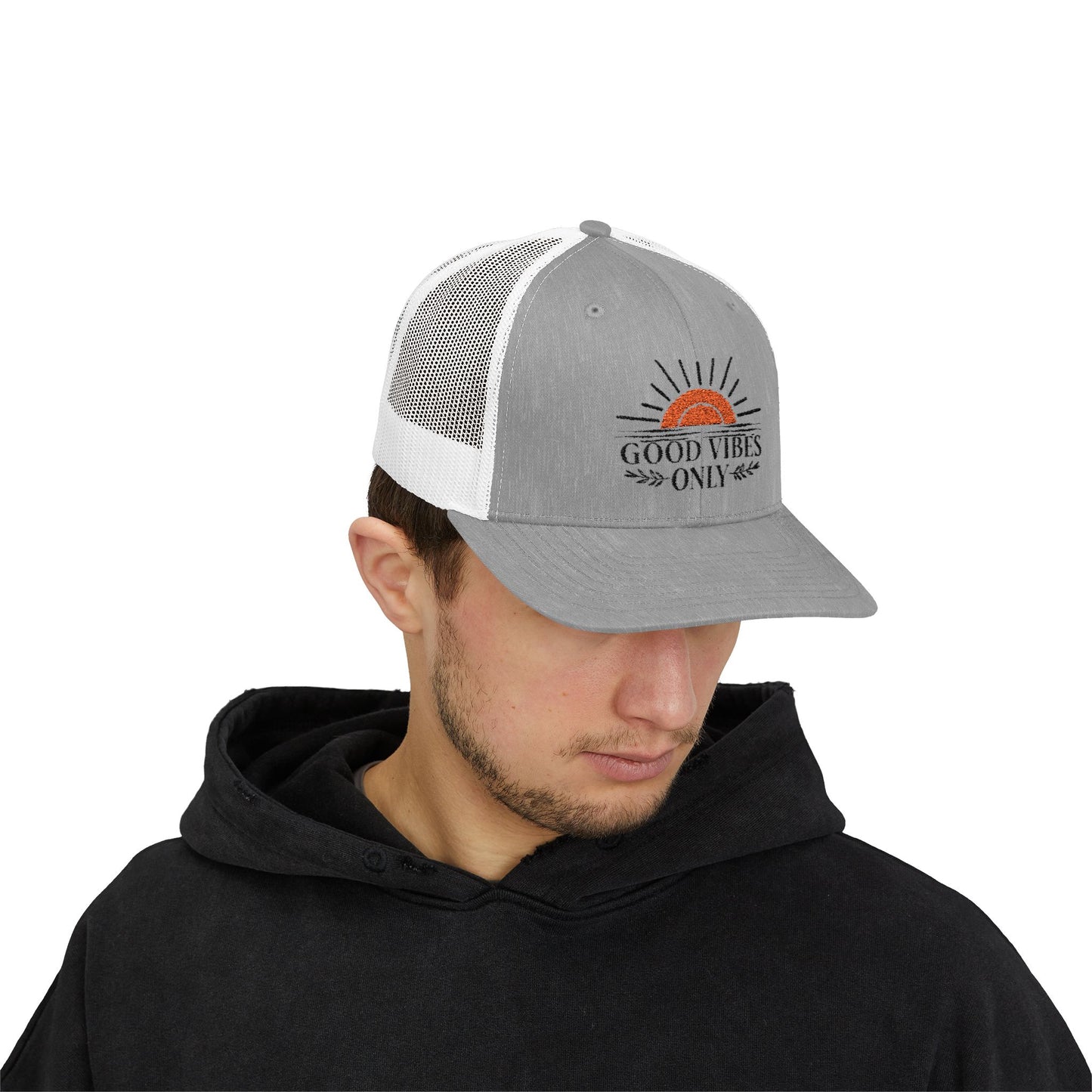 Good Vibes Only Trucker Cap, Summer and Spring headware, cool trendy trucker hat, gifts for him/her, summertime fun hat