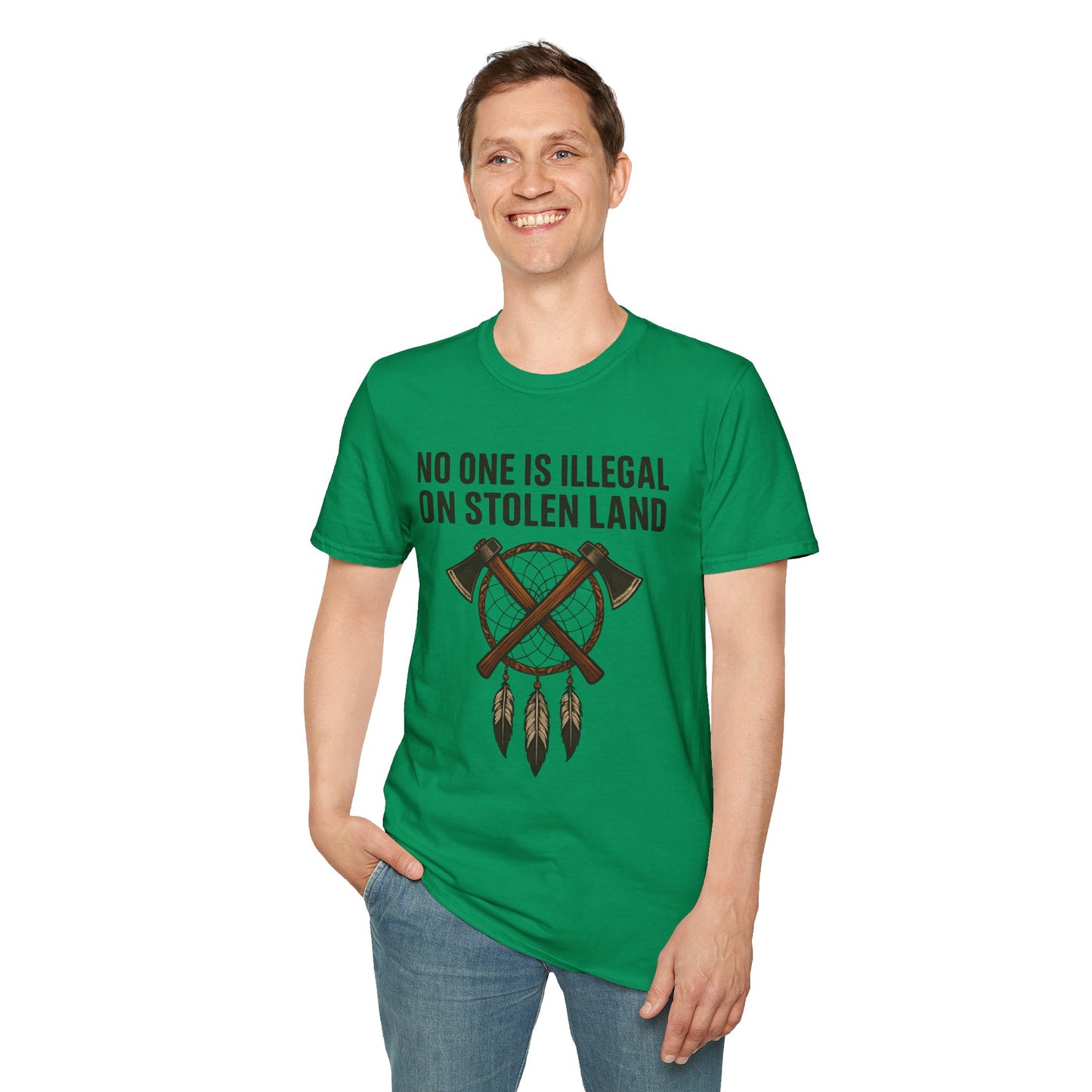 No One is illegal on Stolen Land t-shirt | Eco-Friendly Apparel, Casual Wear, Statement Tee, Social Justice Shirt, Gift Idea