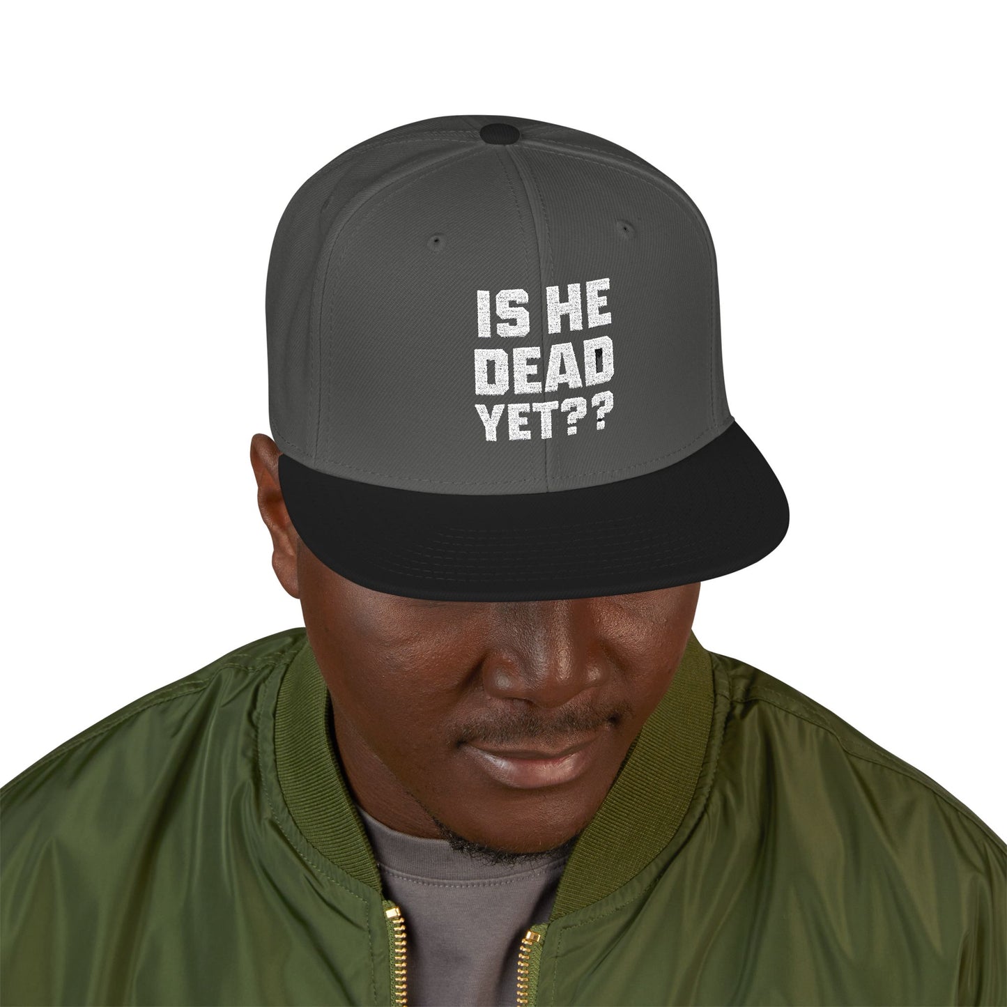 Is He Dead Yet?? Snapback Hat, Humorous Embroidered Cap, Casual Headwear for Friends, Party Accessory, Gift for Gamers