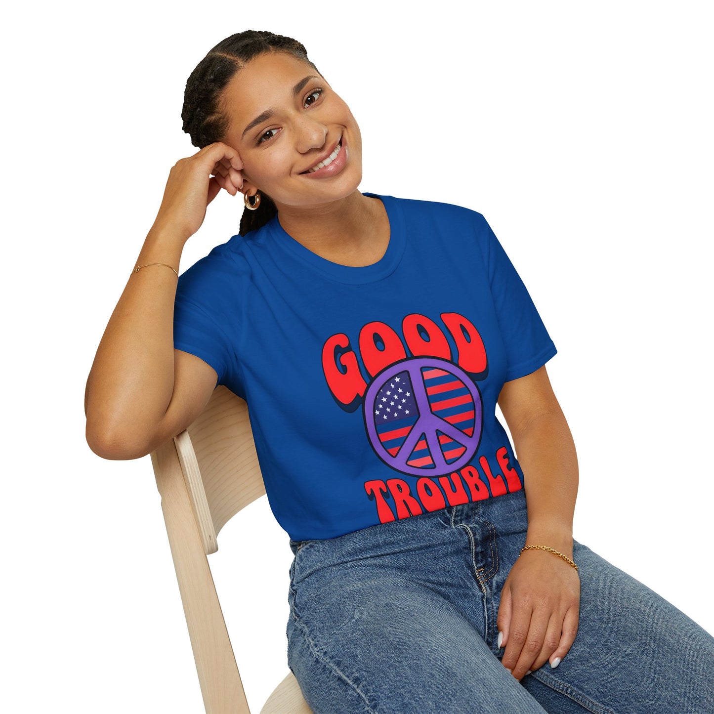 Peace & Good Trouble Unisex T-Shirt, Retro Graphic Tee, Casual Wear, Gift for Activists, July 4th Celebration Shirt
