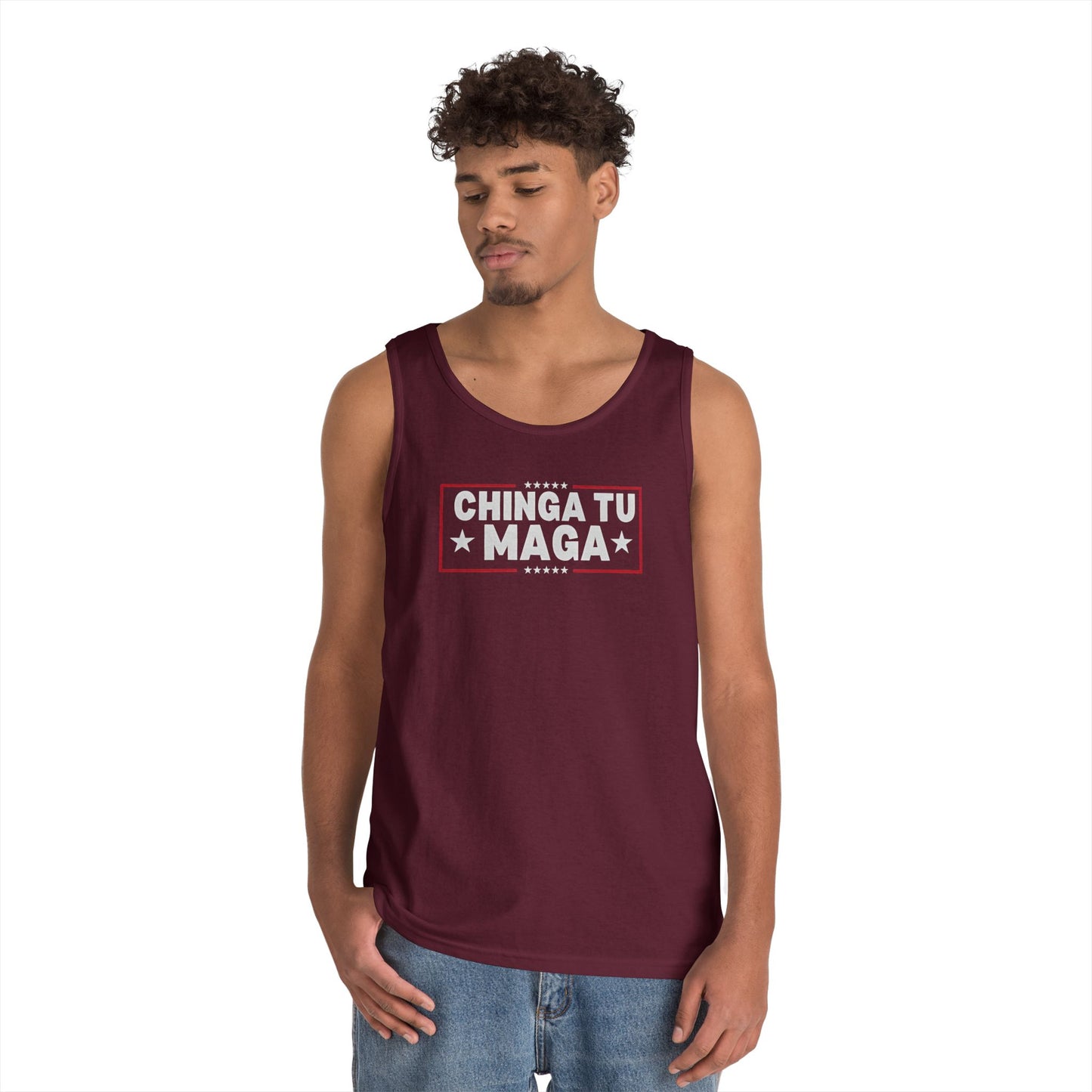 Chinga Tu Maga Tank Top | Unisex Heavy Cotton Tank | Casual Summer Wear, Funny Gift, Party Outfit, LGBTQ+ Pride Apparel, Statement Tee