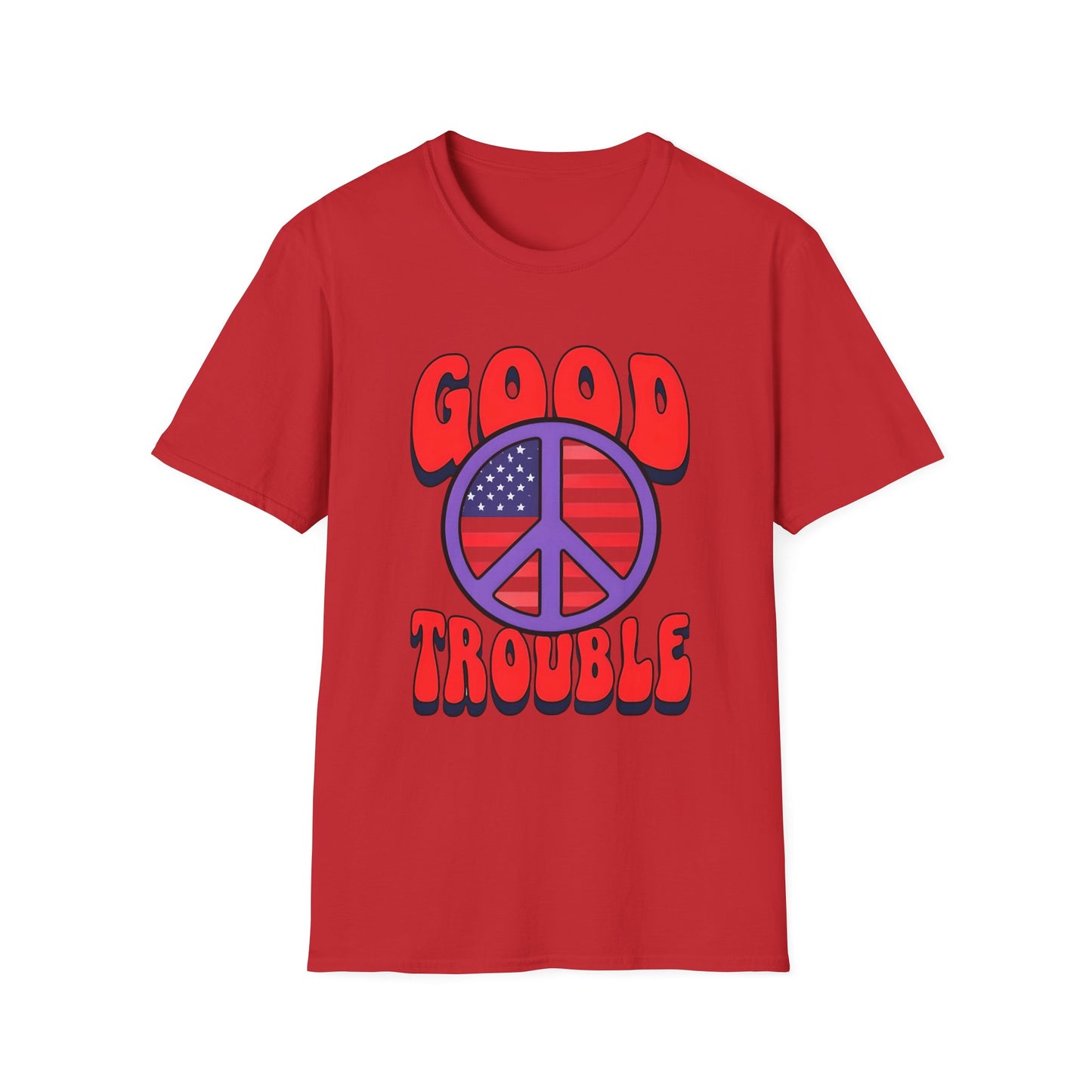 Peace & Good Trouble Unisex T-Shirt, Retro Graphic Tee, Casual Wear, Gift for Activists, July 4th Celebration Shirt