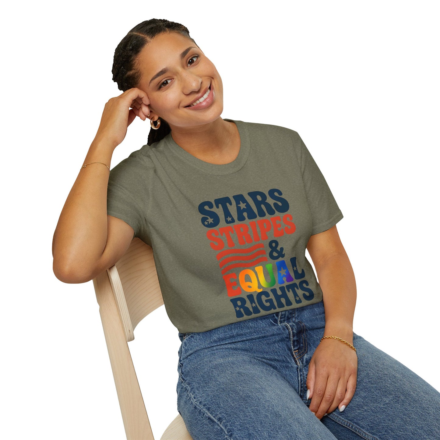 Stars Stripes and Equal Rights unisex tee, Casual protest Gift, LGBTQ tee, Unisex Softstyle Shirt,  Family Wear, gay rights