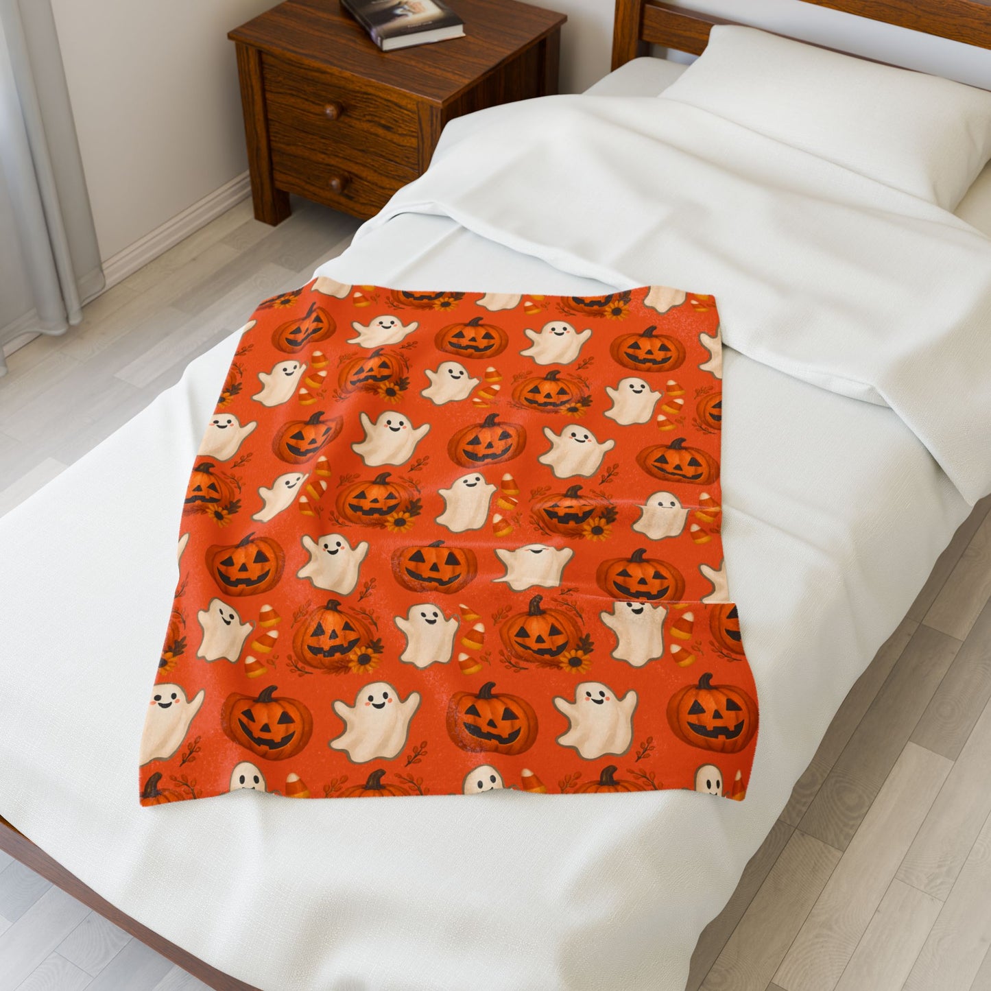 Halloween Velveteen Plush Blanket, Cozy Spooky Decor, Fall Festival Gift, Haunted House Accessories, Kids Room Snuggle