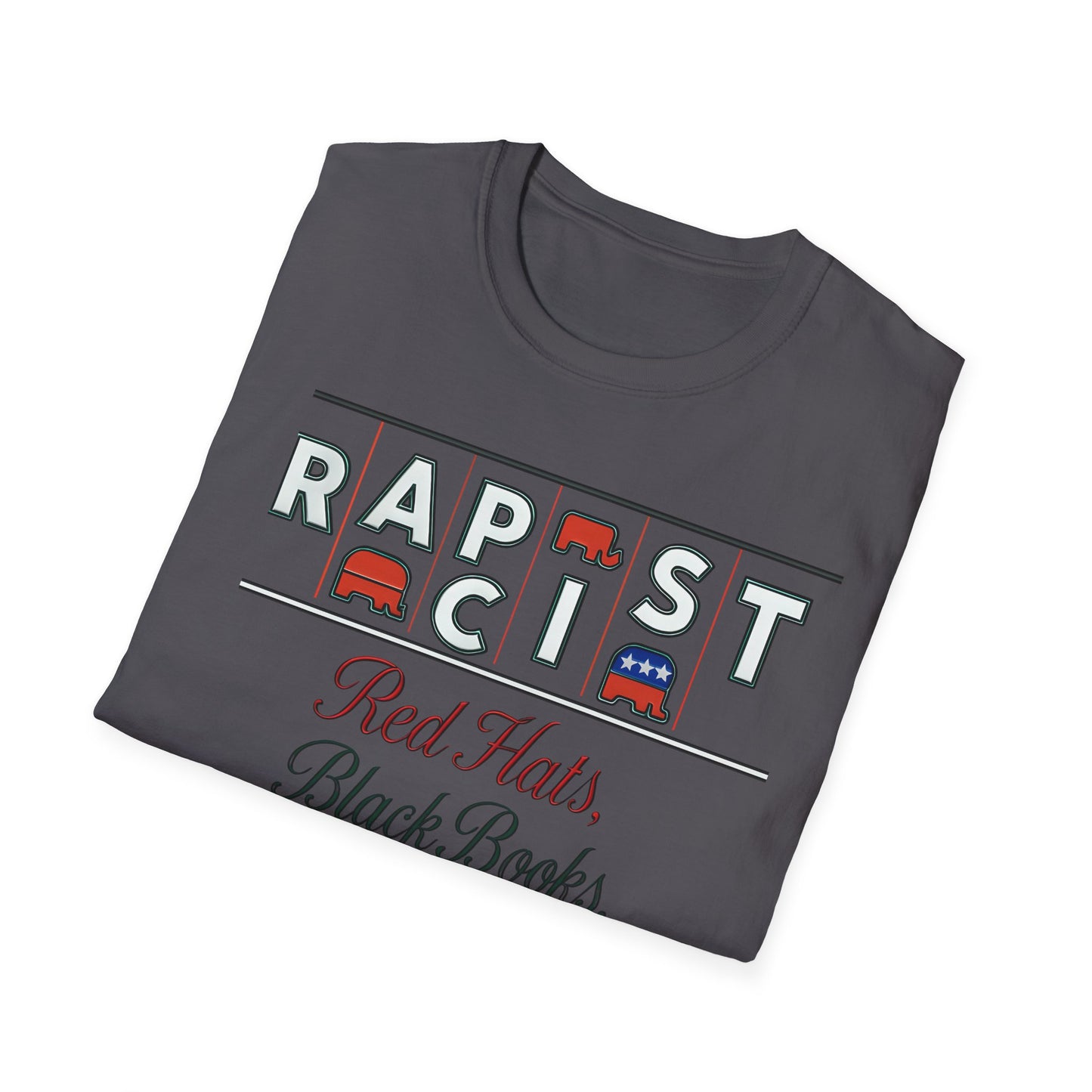 Red Hats, Black Book. Unisex Softstyle T-Shirt, Casual Tee, Statement Shirt, Political Humor, Gift for Activists, Unisex Graphic Tee