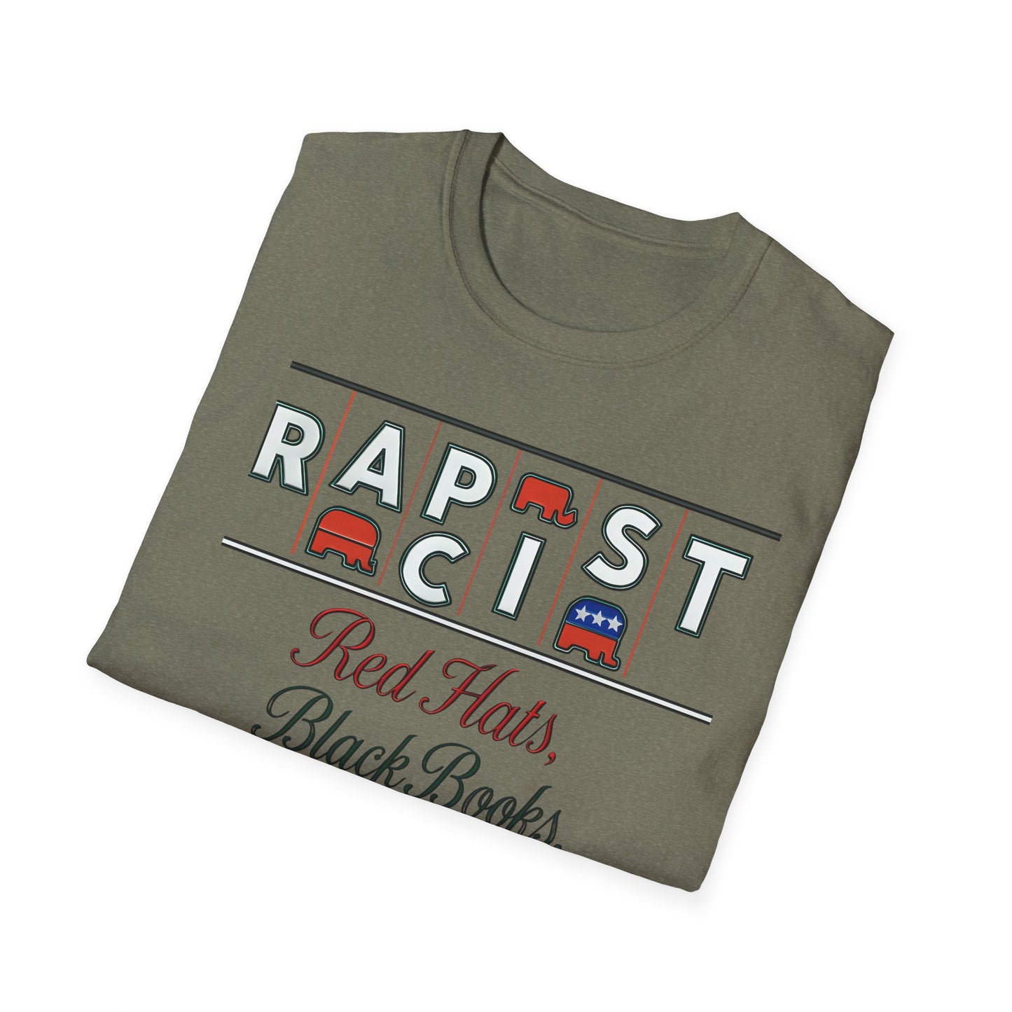 Red Hats, Black Book. Unisex Softstyle T-Shirt, Casual Tee, Statement Shirt, Political Humor, Gift for Activists, Unisex Graphic Tee