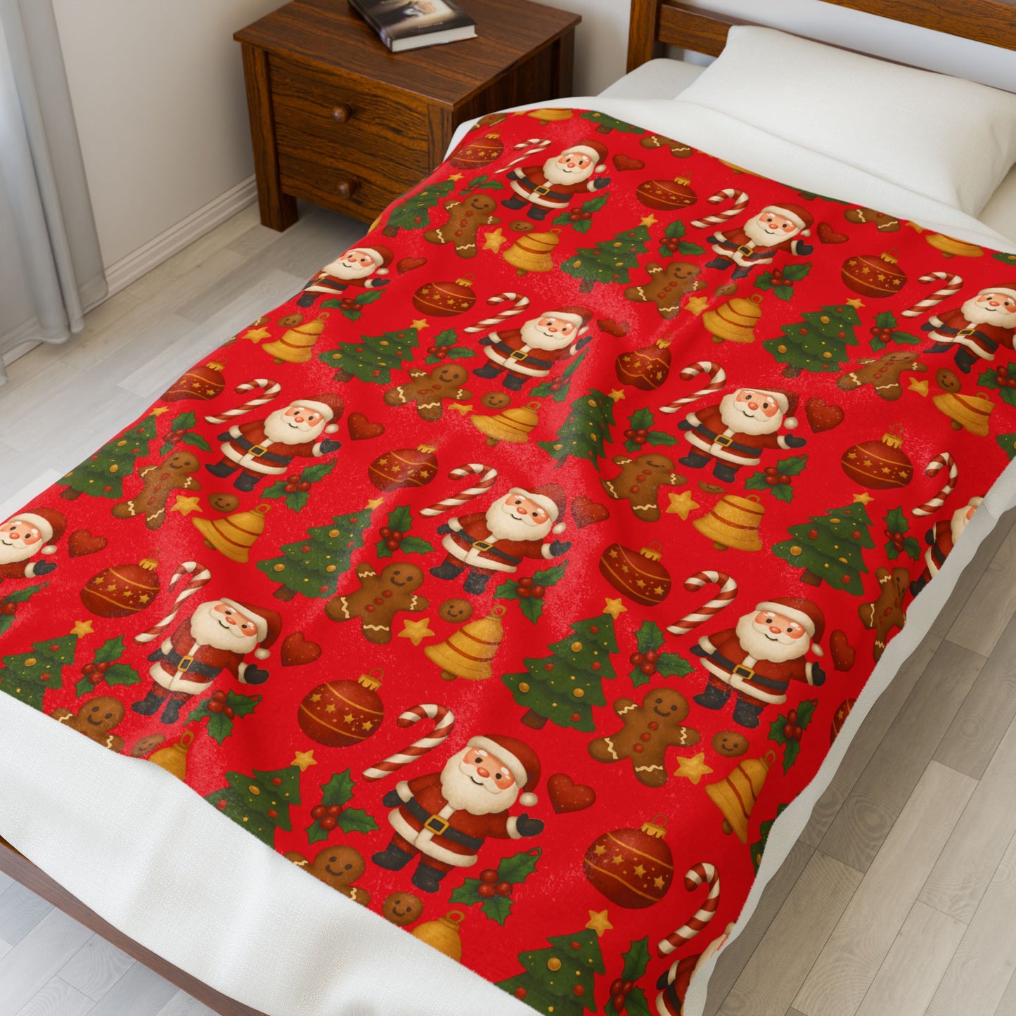 Cozy Christmas Velveteen Plush Blanket, Holiday Throw Blanket, Festive Home Decor, Snuggly Gift for Kids, Winter Ornament