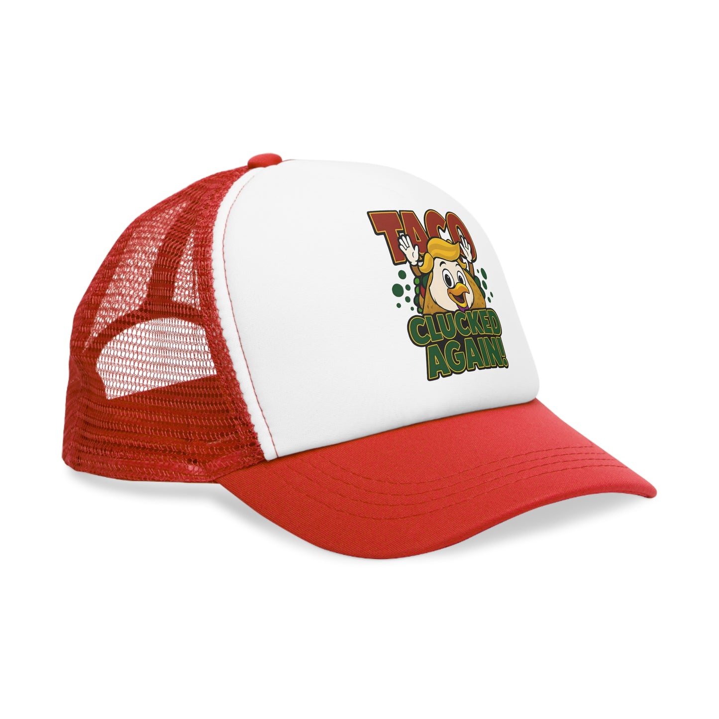 Funny Taco Mesh Cap - Taco Lovers Trucker Hat, Gift for Foodies, Quirky Fashion Accessory, BBQ, Party, Culinary Fun, Clucked Again!