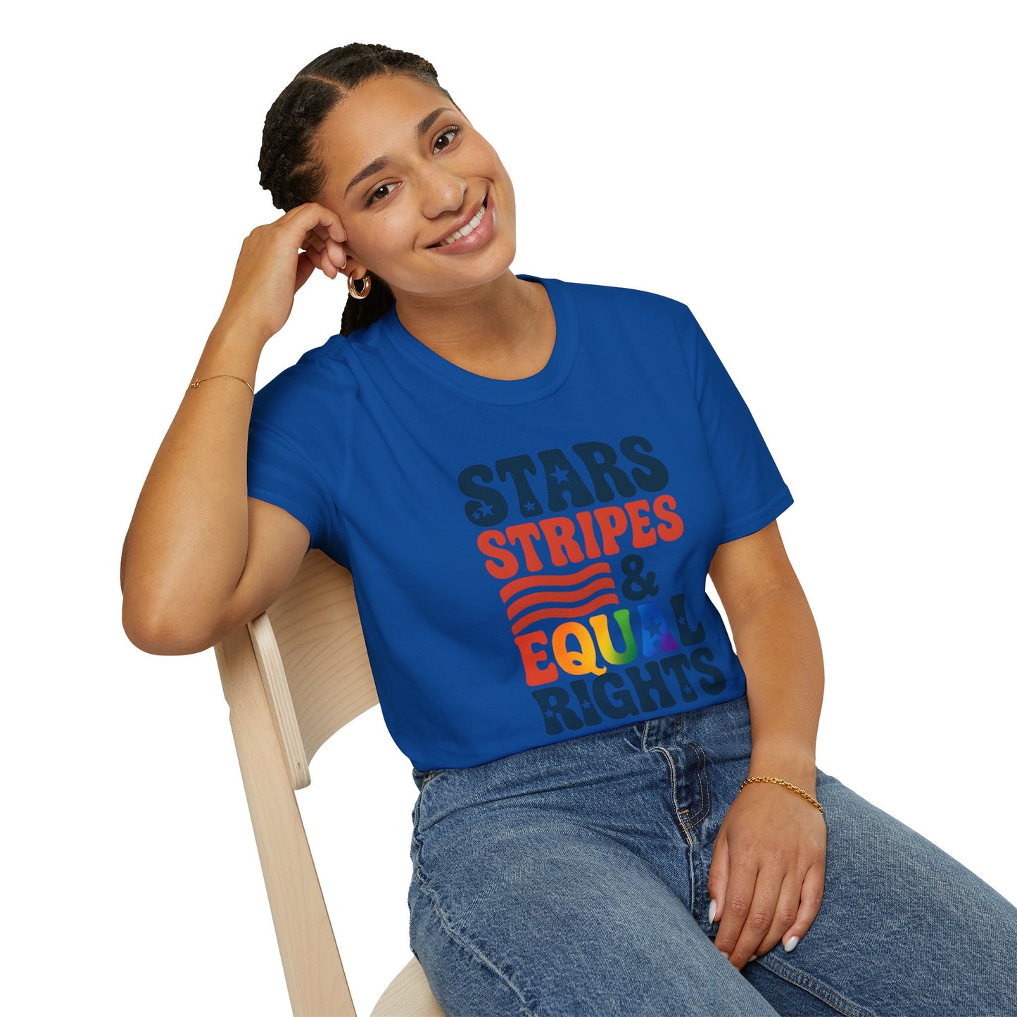 Stars Stripes and Equal Rights unisex tee, Casual protest Gift, LGBTQ tee, Unisex Softstyle Shirt,  Family Wear, gay rights