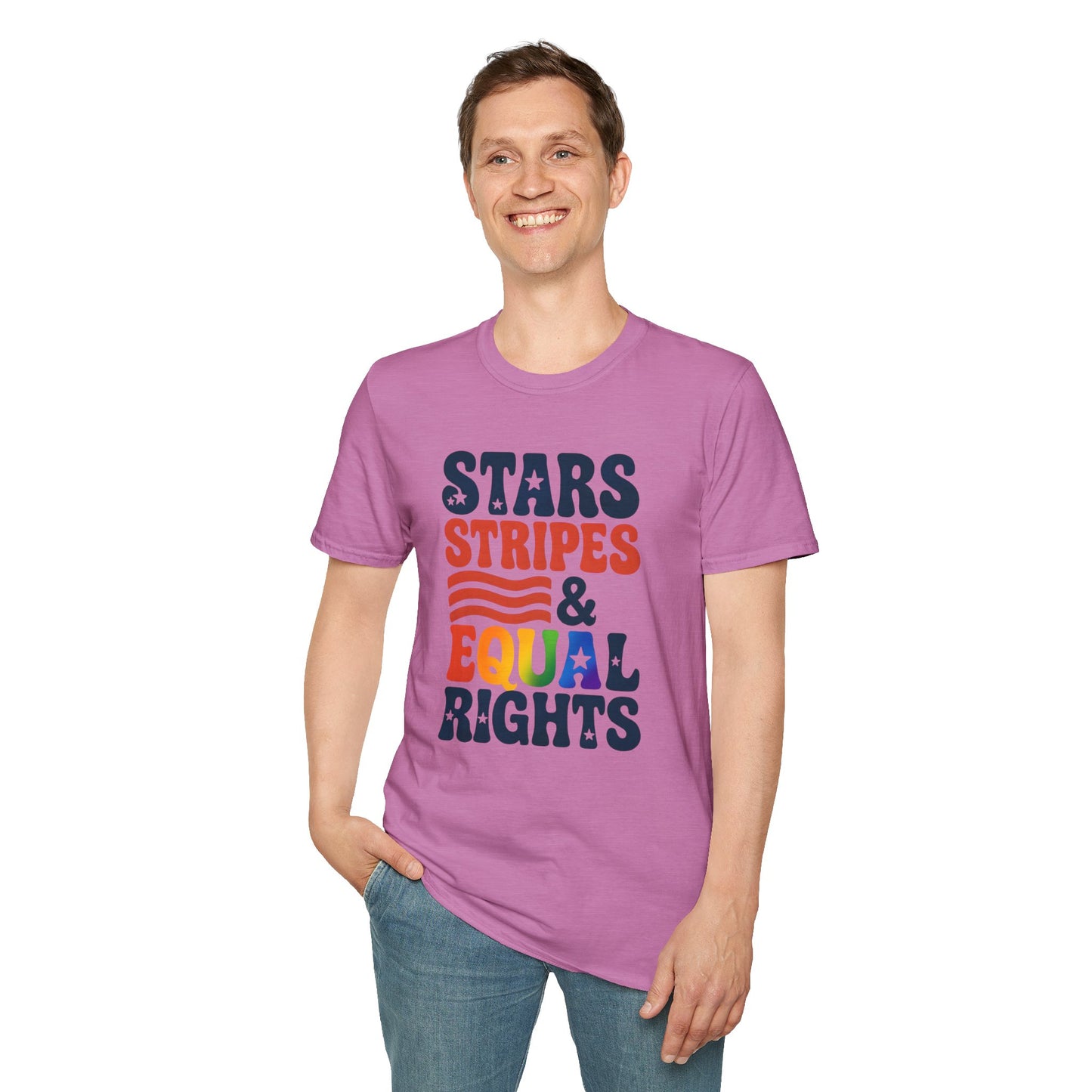 Stars Stripes and Equal Rights unisex tee, Casual protest Gift, LGBTQ tee, Unisex Softstyle Shirt,  Family Wear, gay rights