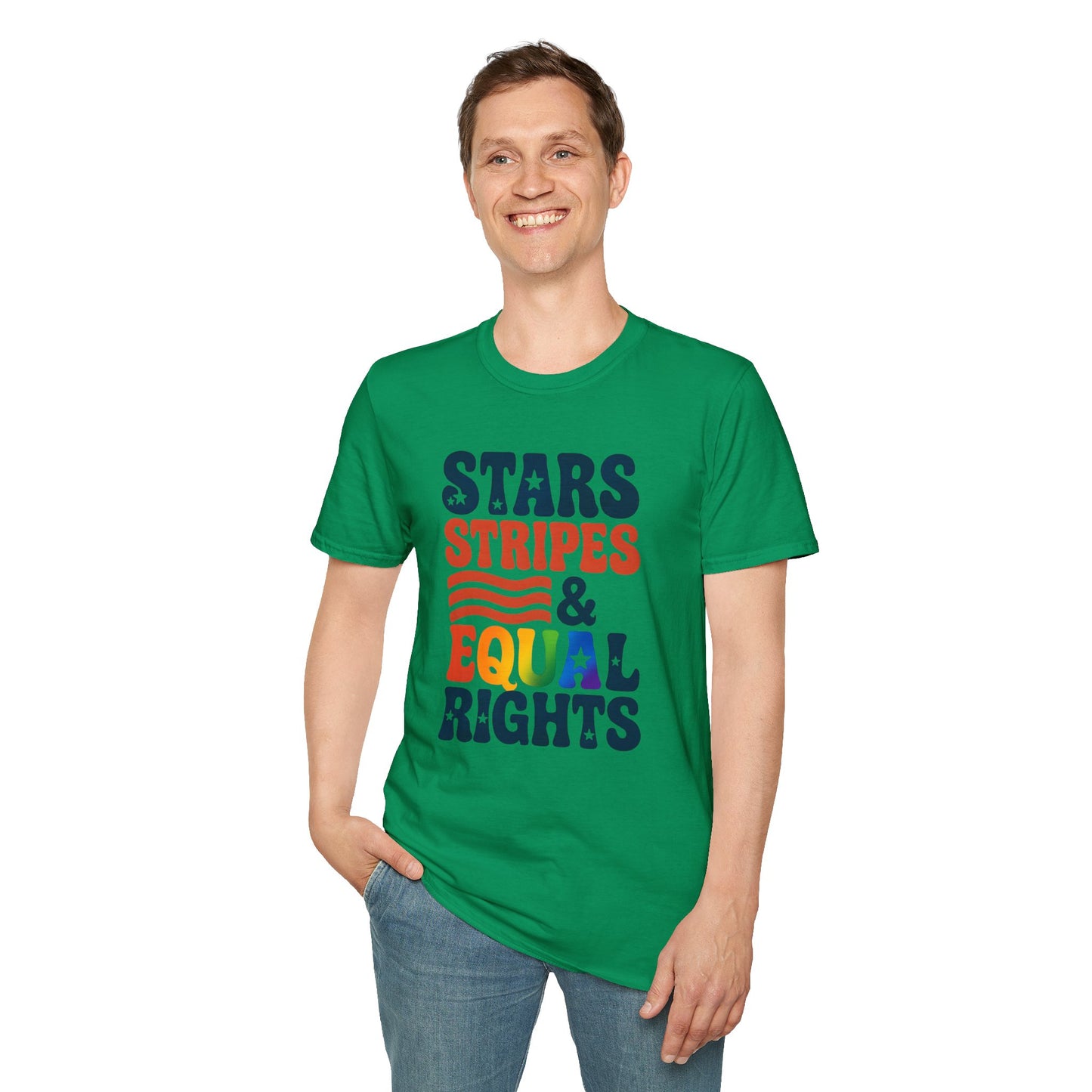 Stars Stripes and Equal Rights unisex tee, Casual protest Gift, LGBTQ tee, Unisex Softstyle Shirt,  Family Wear, gay rights