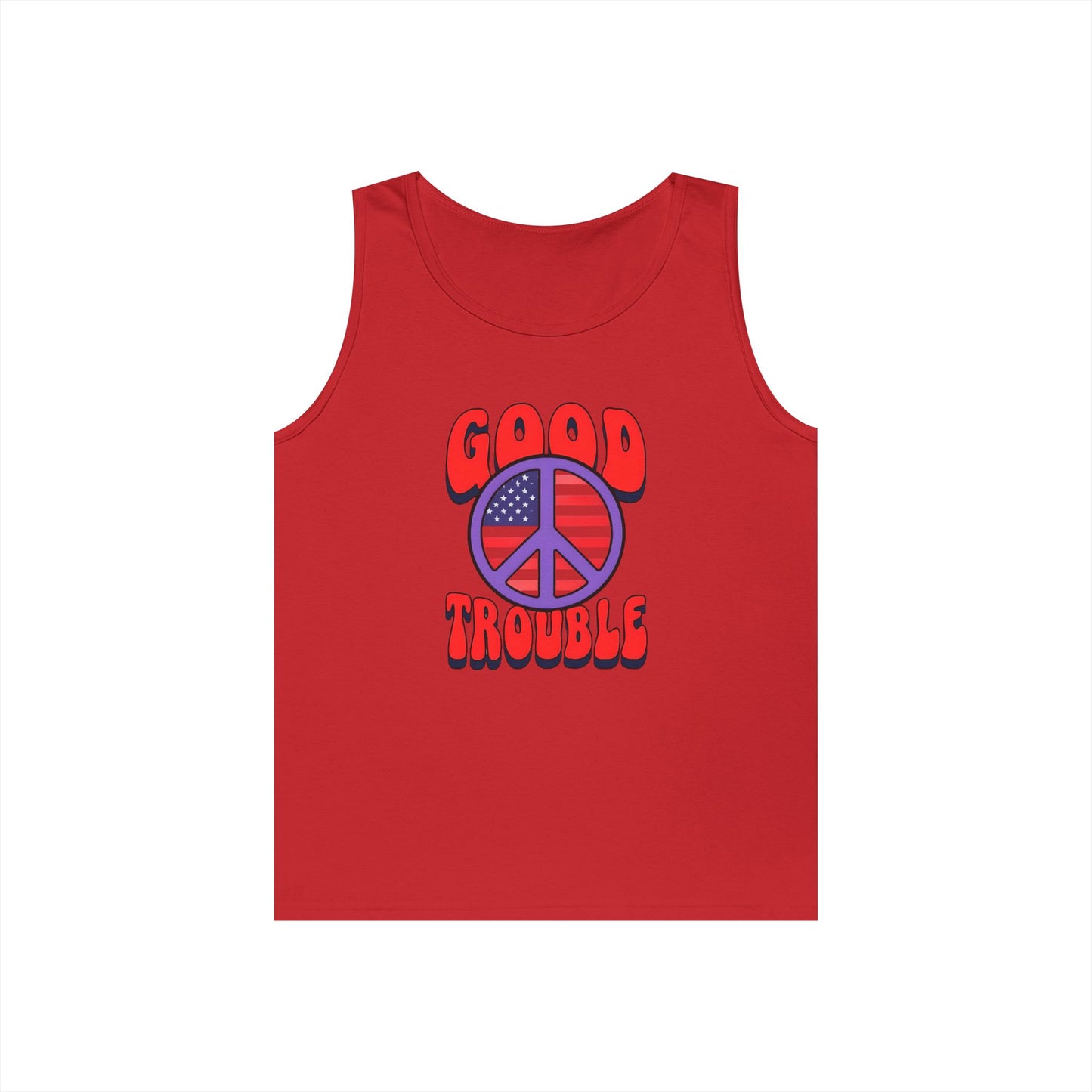 Patriotic Peace Tank Top - Unisex Heavy Cotton | Good Troubles Shirt for Summer, Beach, Travel, Festivals, BBQs
