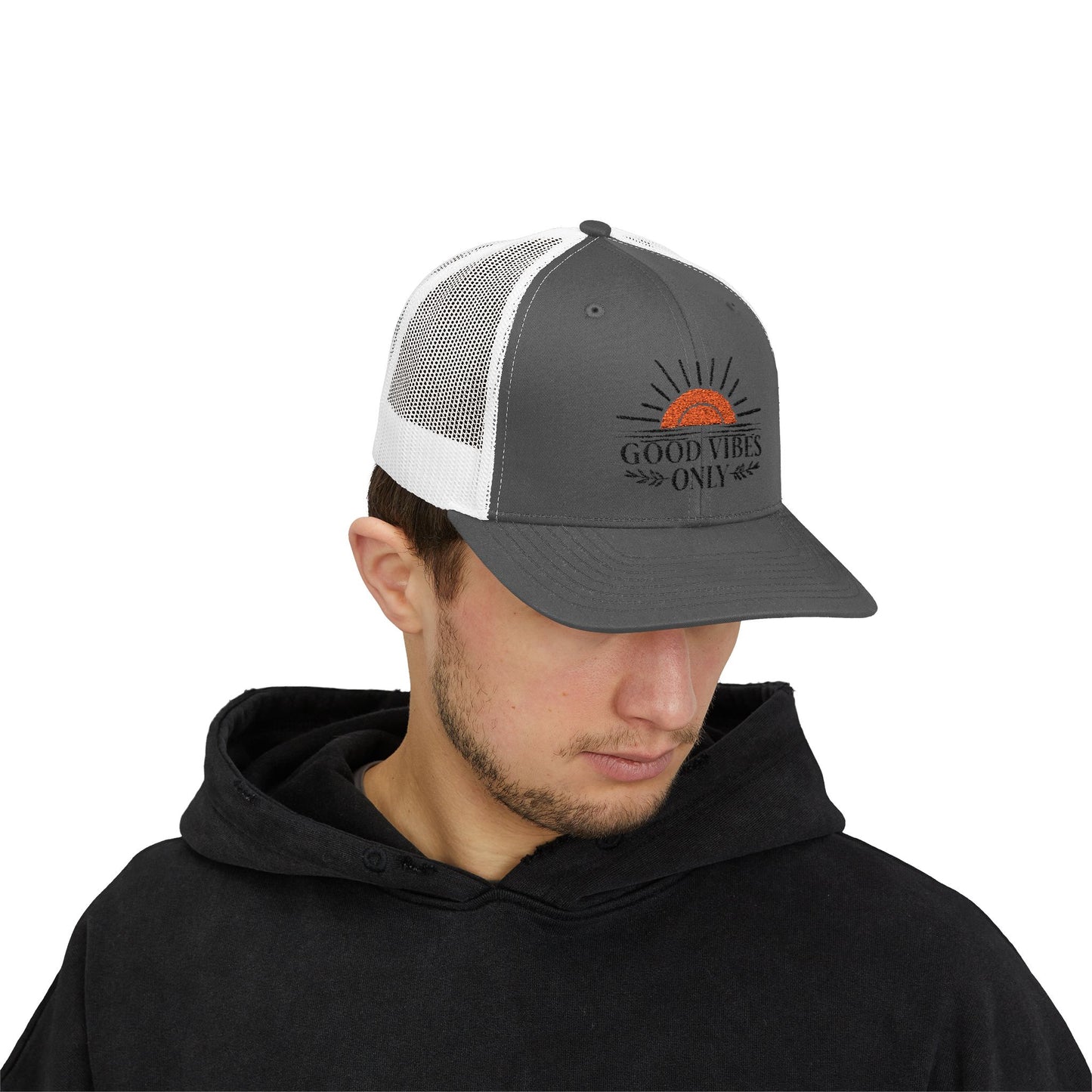 Good Vibes Only Trucker Cap, Summer and Spring headware, cool trendy trucker hat, gifts for him/her, summertime fun hat
