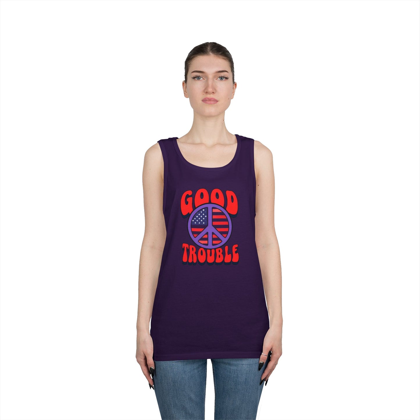 Patriotic Peace Tank Top - Unisex Heavy Cotton | Good Troubles Shirt for Summer, Beach, Travel, Festivals, BBQs