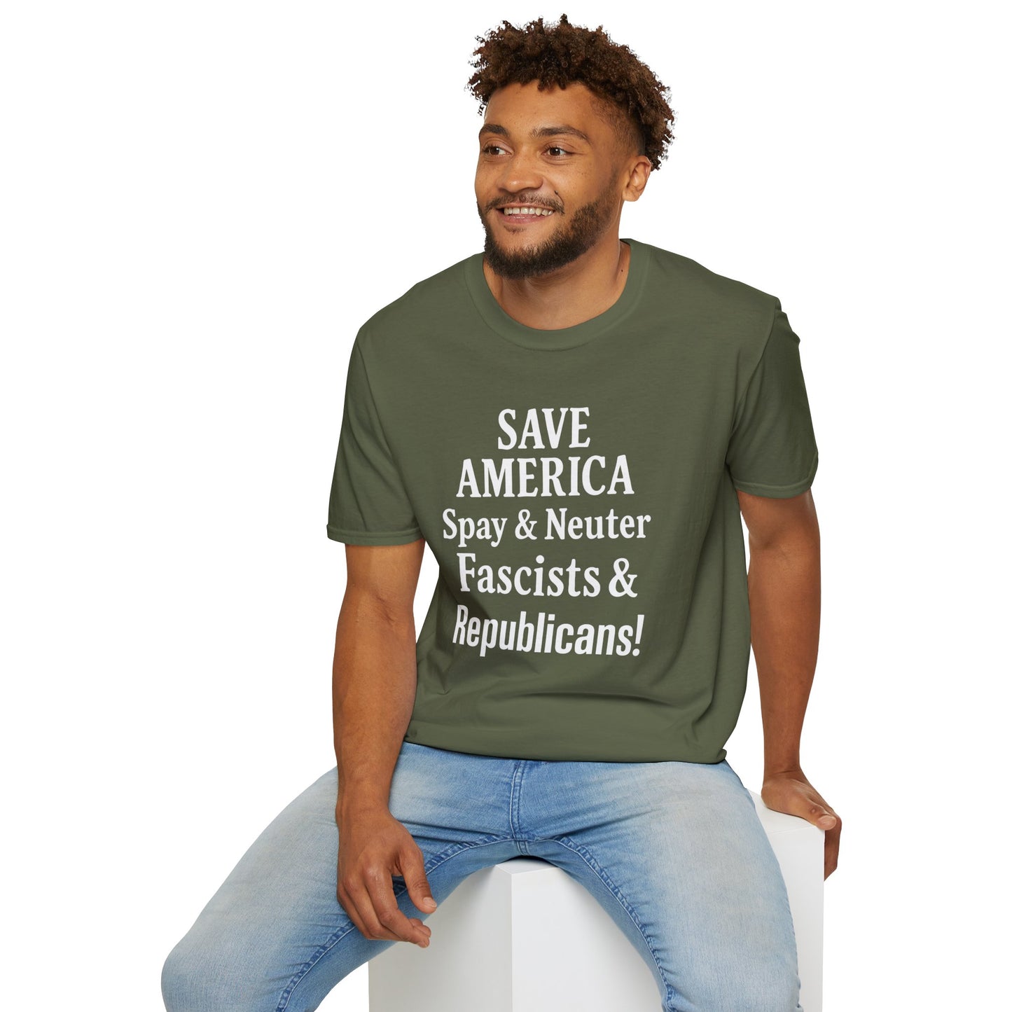 Save America, Spay & Neuter Fascists and Republicans Unisex T-shirt ,Activism Apparel, Casual Wear, Gift for Advocates, Black Tee