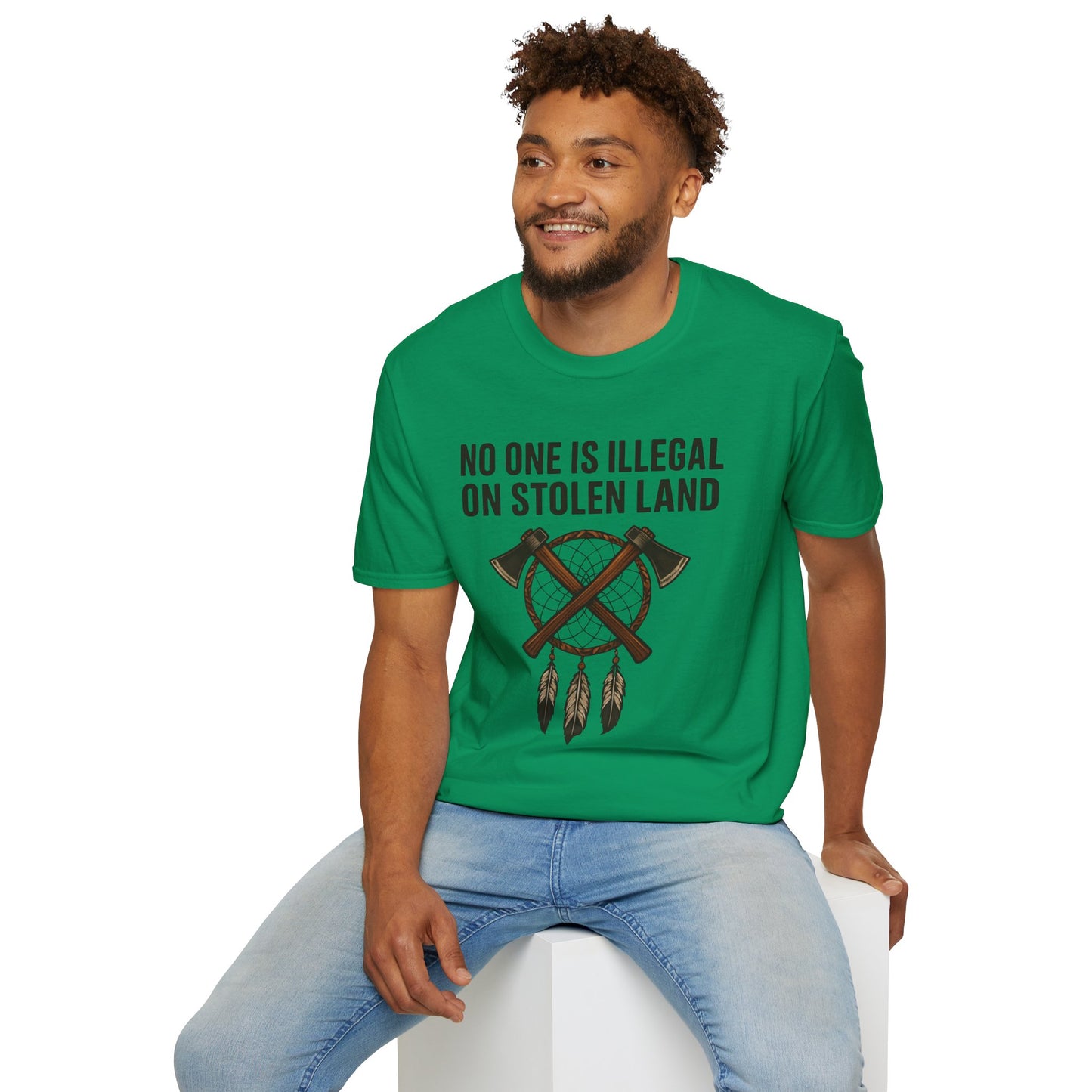 No One is illegal on Stolen Land t-shirt | Eco-Friendly Apparel, Casual Wear, Statement Tee, Social Justice Shirt, Gift Idea