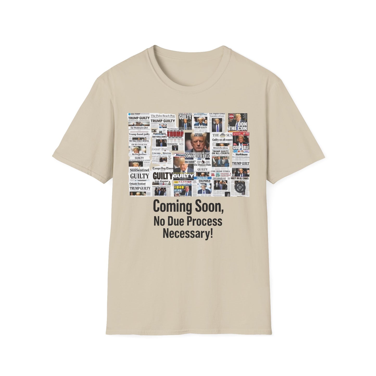 Coming Soon No Due Process Necessary! unisex anti-Trump tee, 34 felony counts tshirt, antiTrump statement apparel