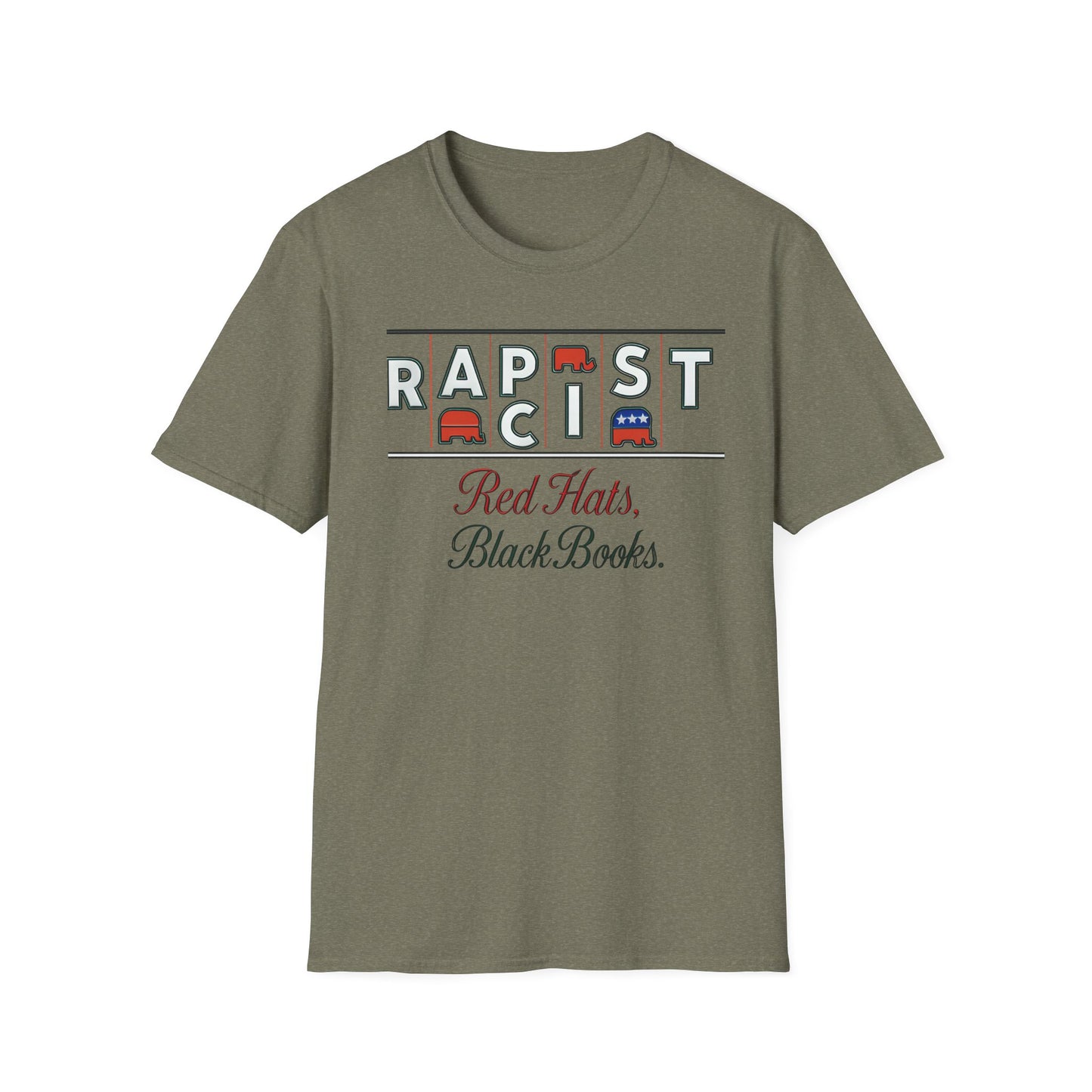 Red Hats, Black Book. Unisex Softstyle T-Shirt, Casual Tee, Statement Shirt, Political Humor, Gift for Activists, Unisex Graphic Tee