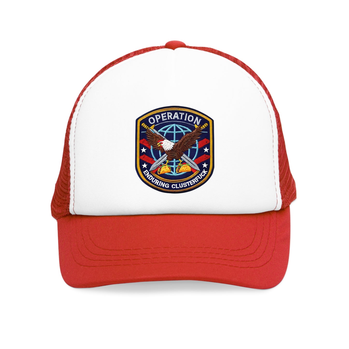 Operation Clusterfuck Mesh Cap, Trucker Hat, Military Cap, Red, White and Blue Fitted Hat, Outdoor Sports Hat, Gift for Veterans