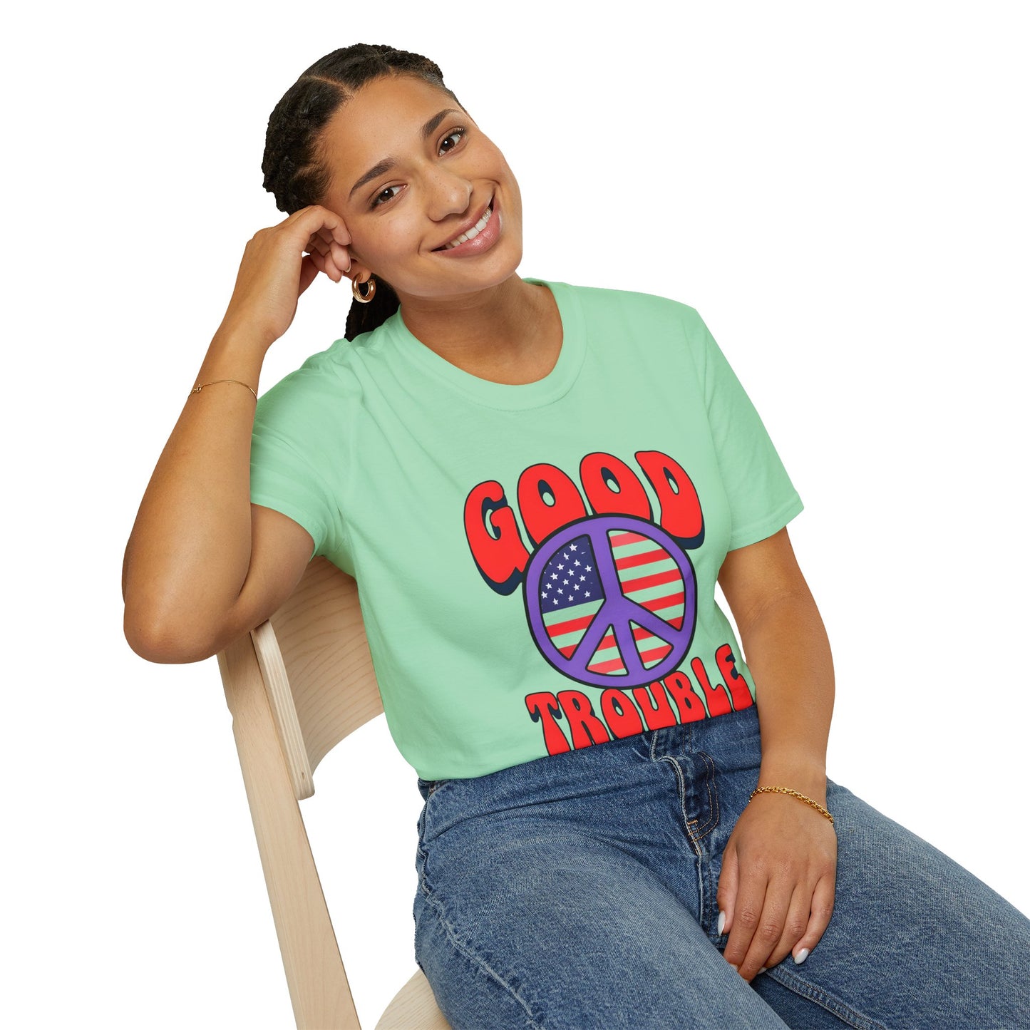 Peace & Good Trouble Unisex T-Shirt, Retro Graphic Tee, Casual Wear, Gift for Activists, July 4th Celebration Shirt