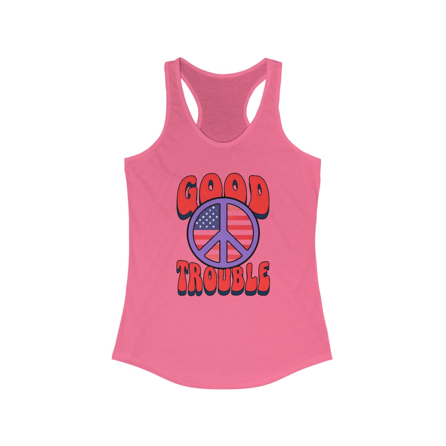 Good Trouble Women's Racerback Tank Top, Peace Design, Summer Top, Workout Apparel, Gift for Activists, Casual Wear