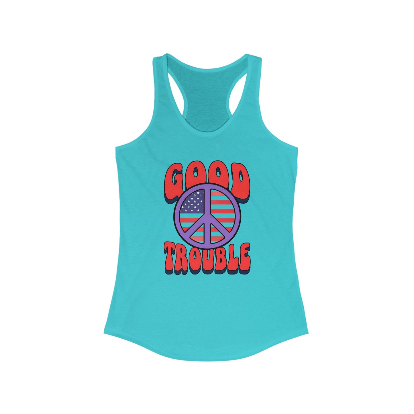 Good Trouble Women's Racerback Tank Top, Peace Design, Summer Top, Workout Apparel, Gift for Activists, Casual Wear