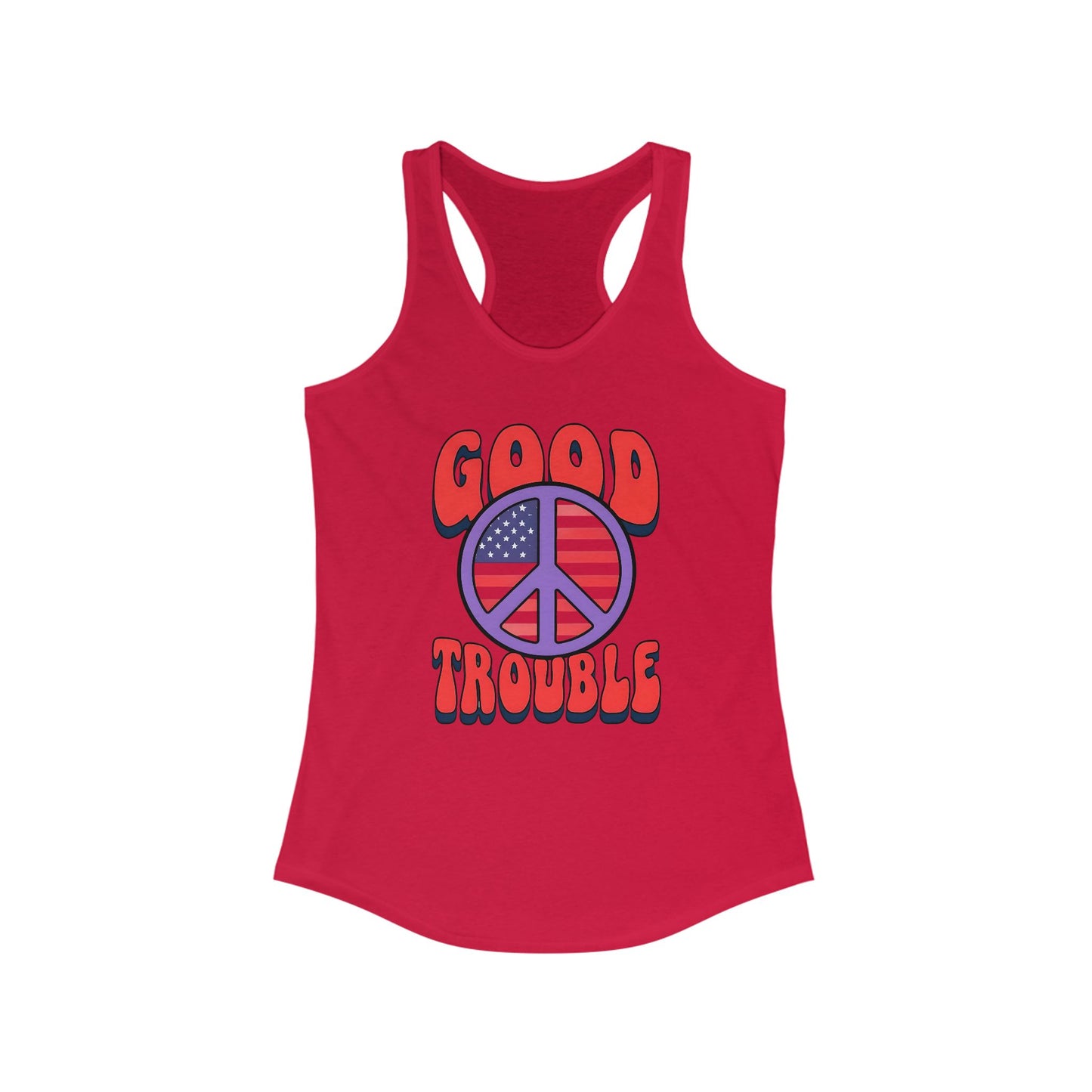 Good Trouble Women's Racerback Tank Top, Peace Design, Summer Top, Workout Apparel, Gift for Activists, Casual Wear