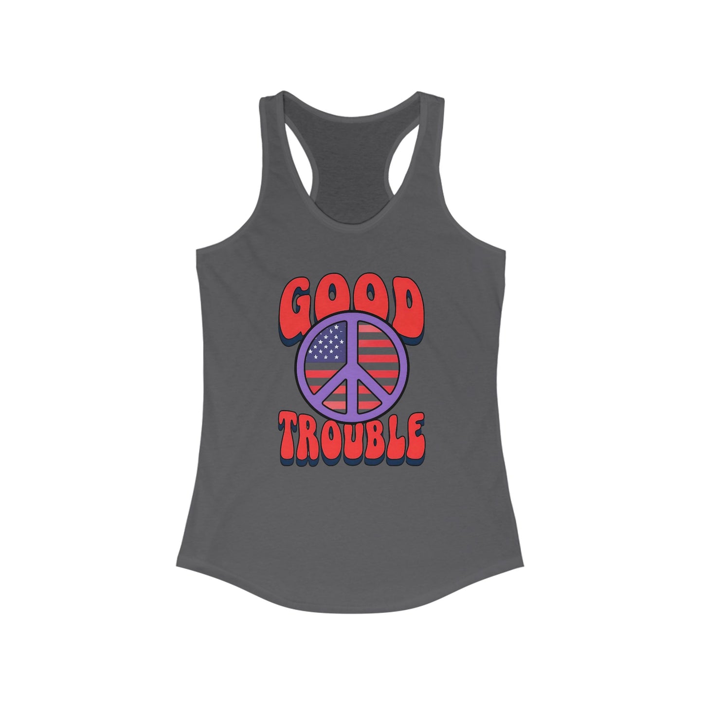 Good Trouble Women's Racerback Tank Top, Peace Design, Summer Top, Workout Apparel, Gift for Activists, Casual Wear