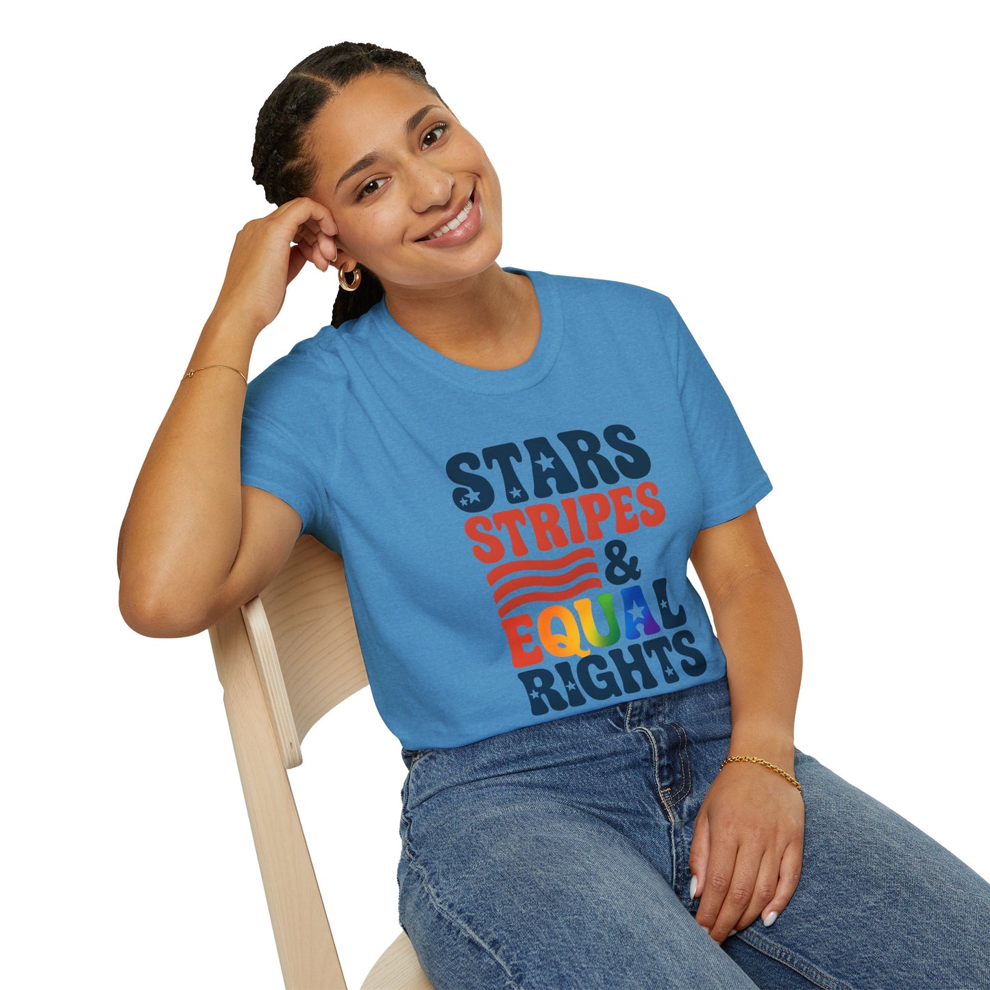 Stars Stripes and Equal Rights unisex tee, Casual protest Gift, LGBTQ tee, Unisex Softstyle Shirt,  Family Wear, gay rights