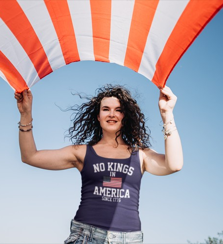 No Kings Racerback Tank, No Kings in America Tee, Fourth of July Top, Casual Summer Wear, Independence Day Apparel, Gift for Her