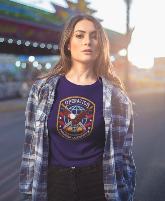 Operation Clusterfuck Women's Softstyle Tee with Military Patch Design | Casual Women's Shirt, Patriotic Apparel, Unique Graphic Tee,