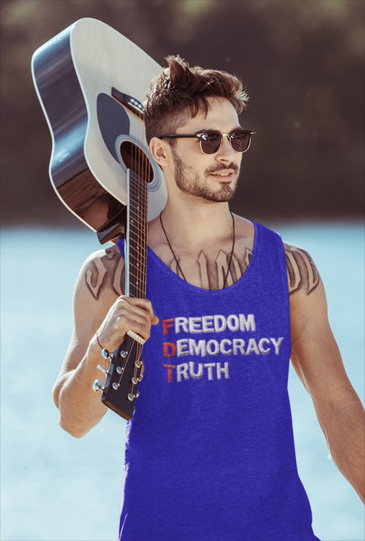 Freedom Democracy Truth FDT Unisex Heavy Cotton Tank Top - Freedom Democracy Truth Tee, Gift for Activists, Copyleft [
