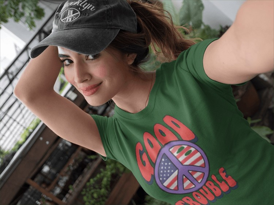 Women's Ladies Fit Tee - 'Good Trouble' Vintage Style, Casual Wear, Freedom Fashion, Political Statement Shirt, Peace Vibe Apparel