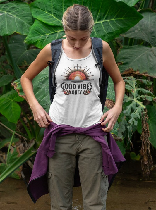 Good Vibes Only Racerback Tank - Boho Summer Top, Workout Tank, Vacation Apparel, Festival Wear, Gift for Her Good Vibes Only Racerback Tank - Boho Summer Top, Workout Tank, Vacation Apparel, Festival Wear, Gift for Her