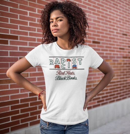 Red Hats, Black Books. Women’s Softstyle Tee: Bold Statement Shirt for Activists, Everyday Wear, Gifts for Friends, Protest Apparel, Comfortable Fashion