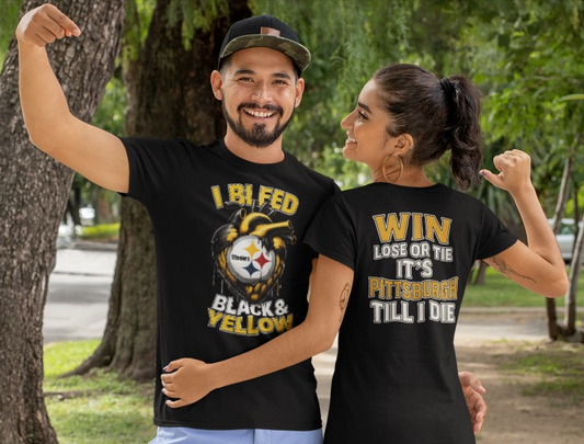 Pittsburgh Steelers Fan T-Shirt, Unisex Softstyle Tee, Black & Yellow Sports Shirt, Casual Game Day Apparel, Gift for Football Enthusiasts