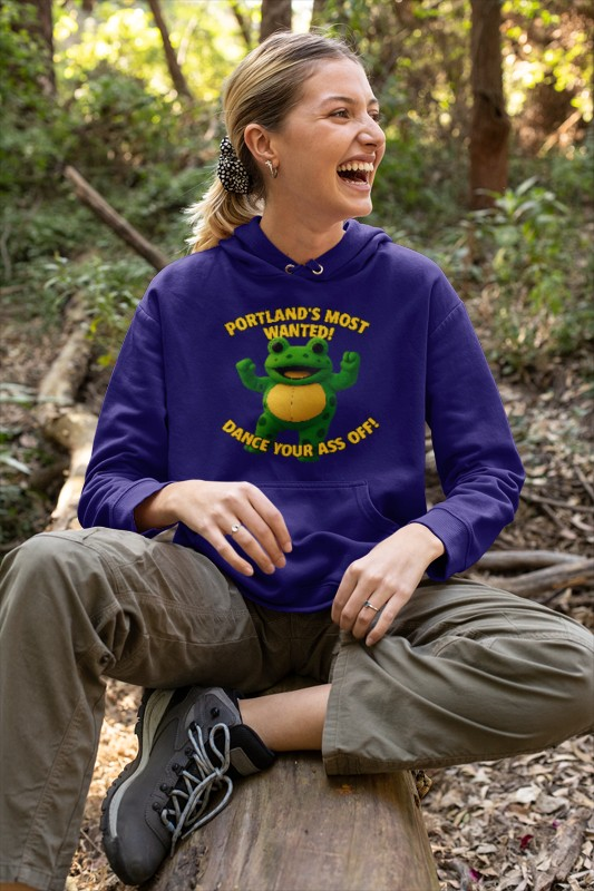Dance Your Ass Off Portland!  Frog Hoodie - Fun and Cozy Sweatshirt for Animal Lovers, Perfect Gift for Birthdays, Holidays, Casual Wear, Nature Enthusiasts