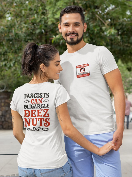 Fascists Can Oligargle Deez Nuts (back) Keep ICE out of the Barrio unisex tee, softstyle printed front and back anti ICE Tee
