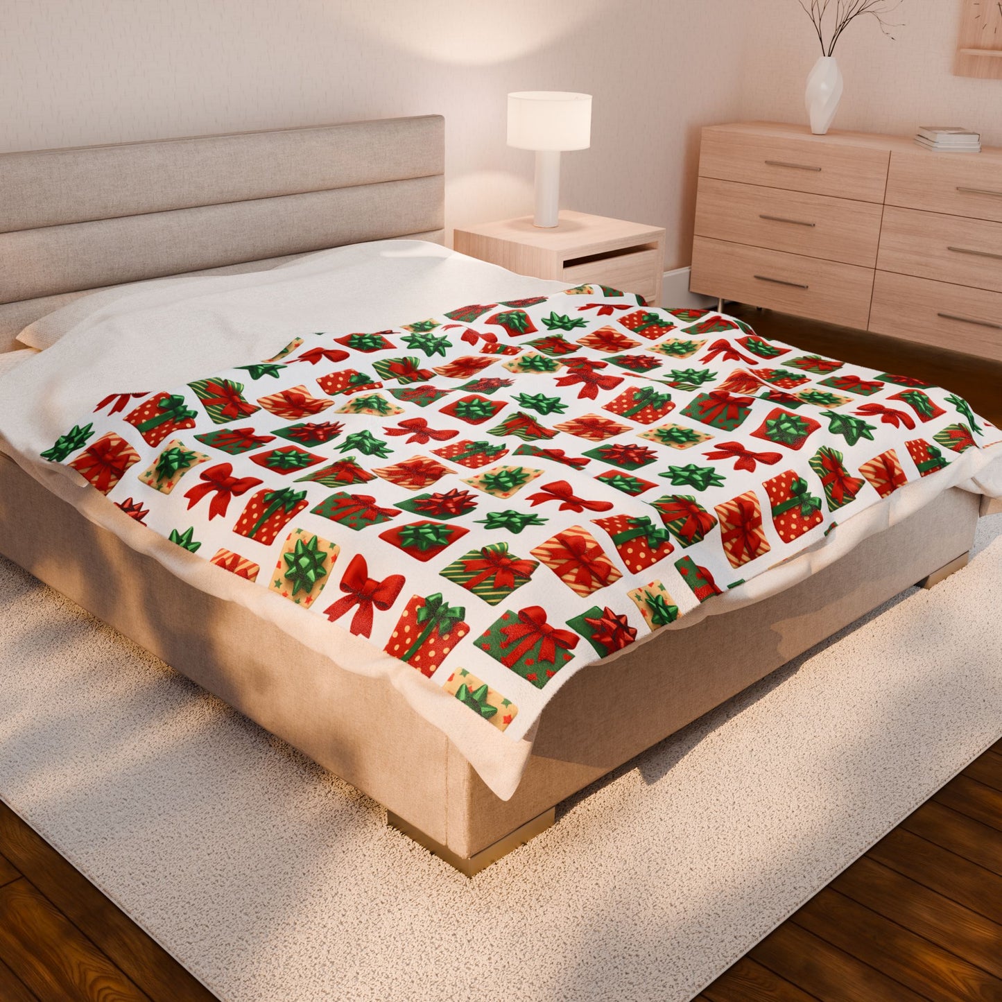 Festive Gift Print Velveteen Plush Blanket | Cozy Holiday Throw | Christmas Decor | Winter Gift | Soft and Warm Blanket