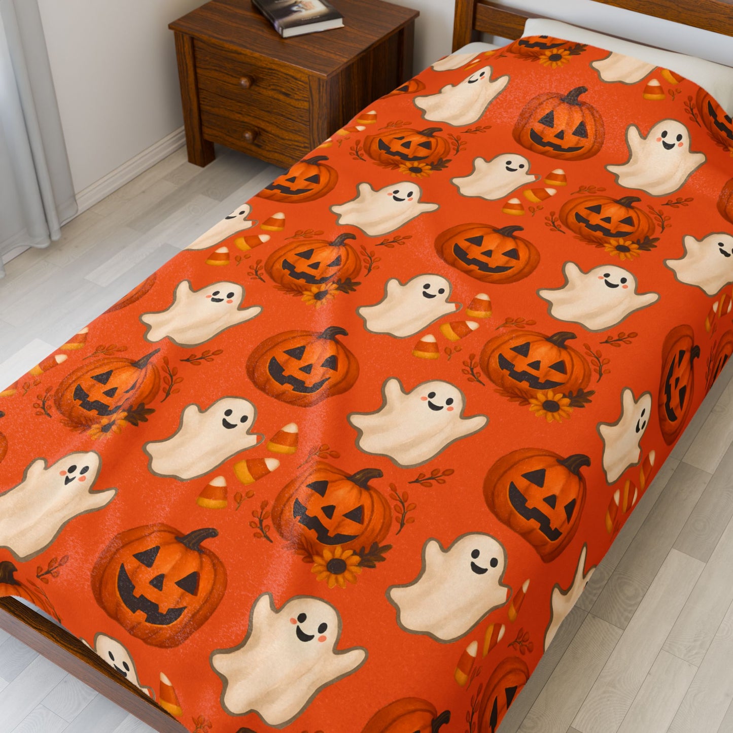 Halloween Velveteen Plush Blanket, Cozy Spooky Decor, Fall Festival Gift, Haunted House Accessories, Kids Room Snuggle