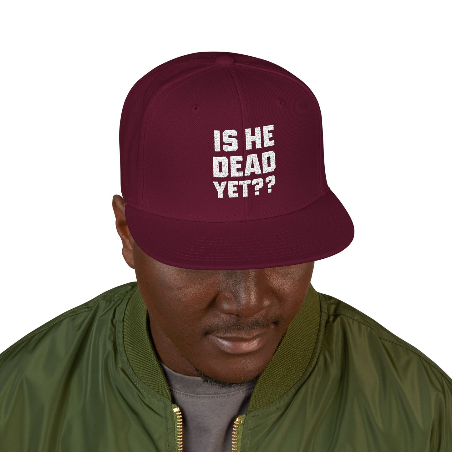 Is He Dead Yet?? Snapback Hat, Humorous Embroidered Cap, Casual Headwear for Friends, Party Accessory, Gift for Gamers