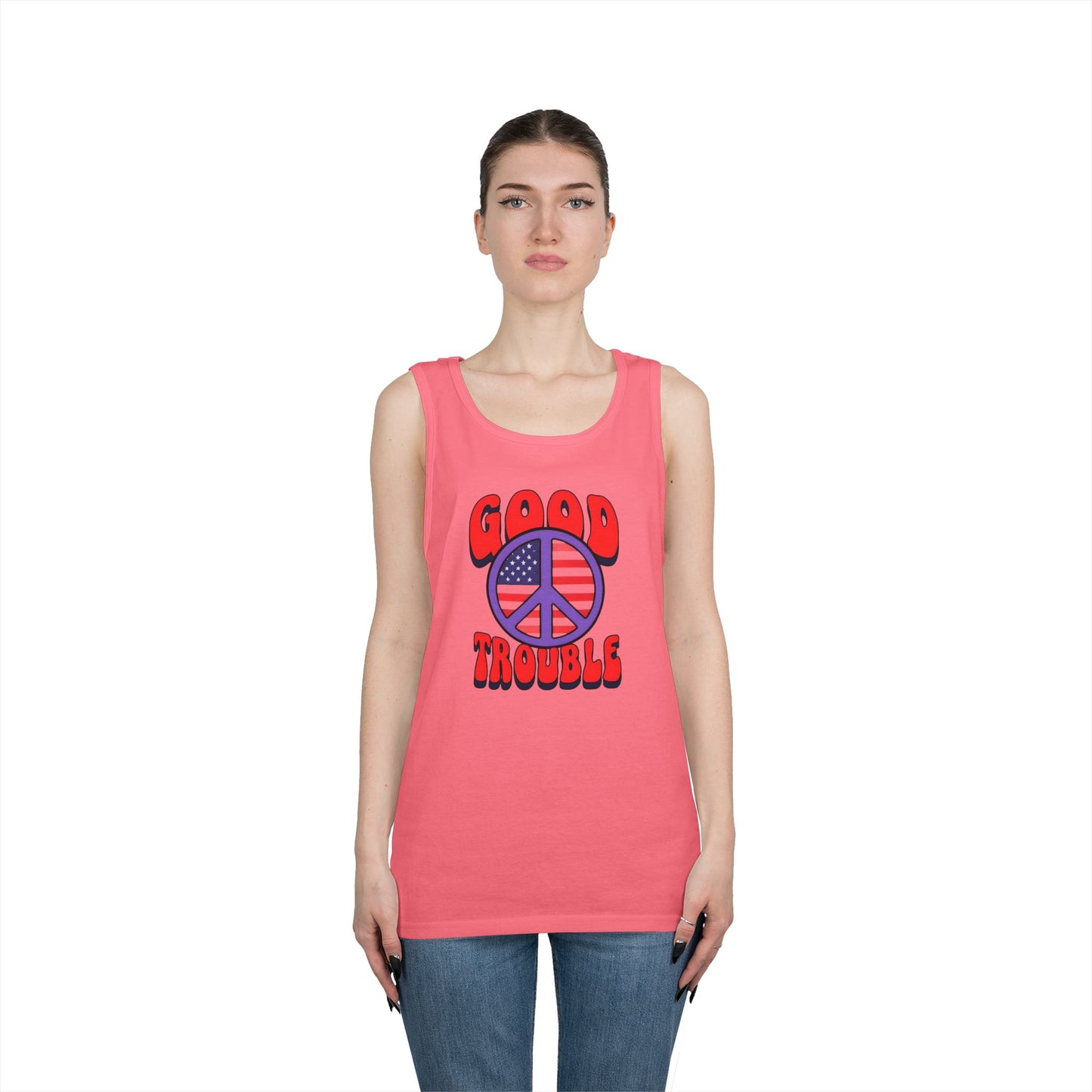 Patriotic Peace Tank Top - Unisex Heavy Cotton | Good Troubles Shirt for Summer, Beach, Travel, Festivals, BBQs