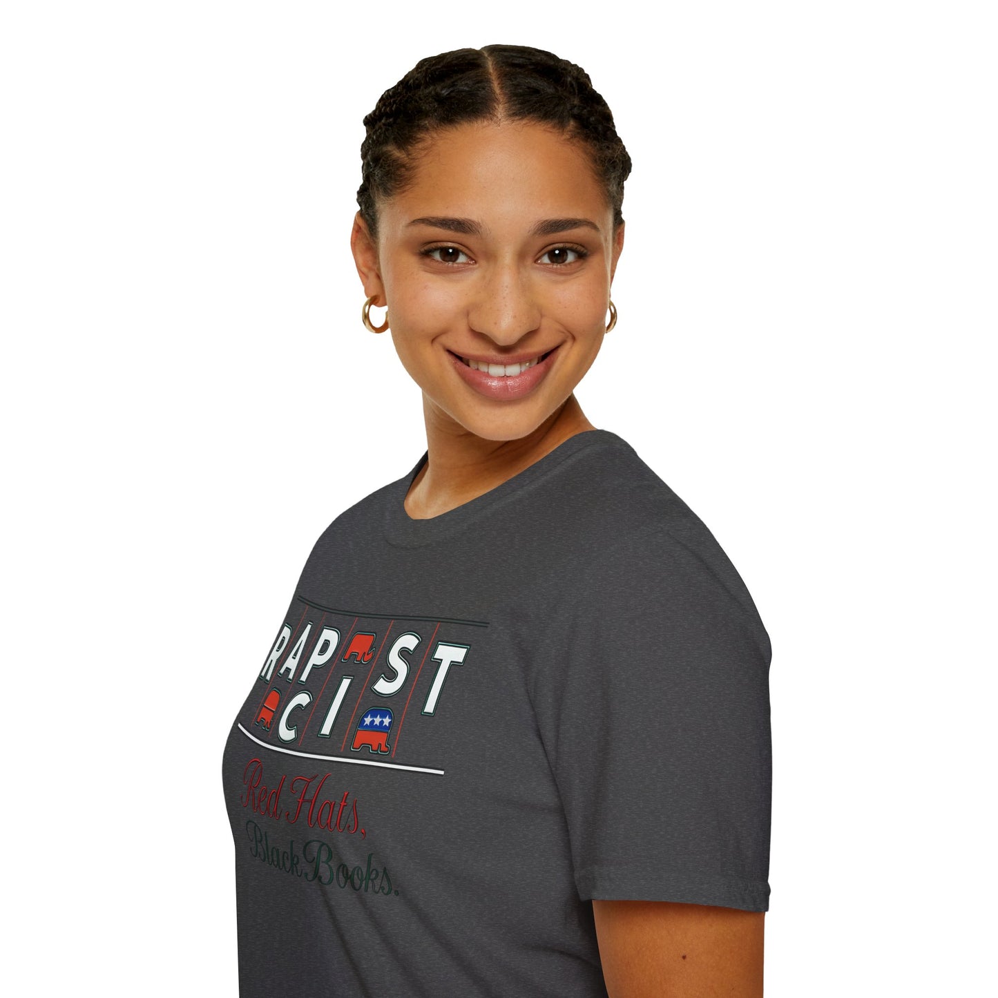 Red Hats, Black Book. Unisex Softstyle T-Shirt, Casual Tee, Statement Shirt, Political Humor, Gift for Activists, Unisex Graphic Tee