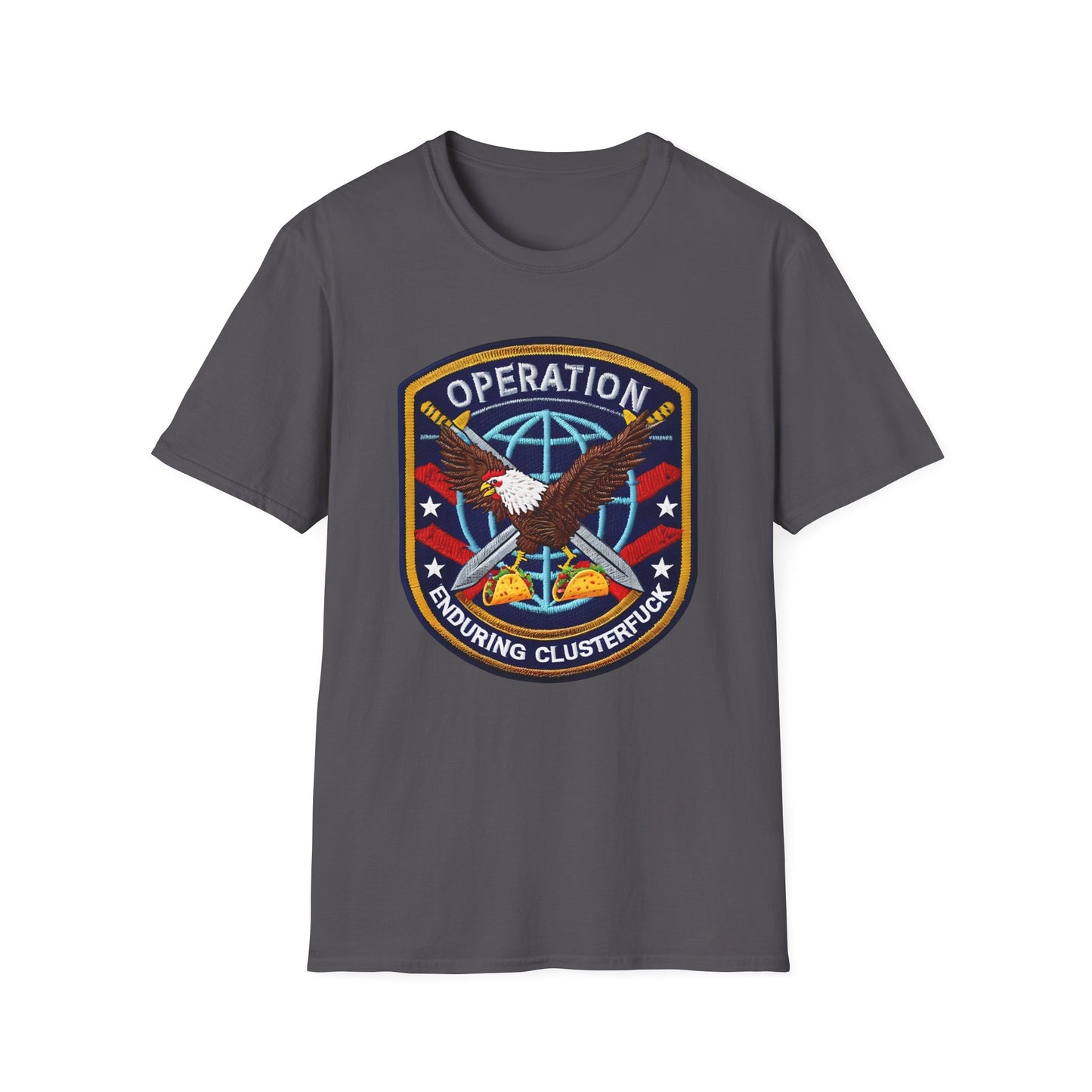 Operation Enduring Clusterf*ck Unisex Softstyle T-Shirt, Casual Wear, Military Humor Tee, Gift for Veterans, Fun Graphic Tee