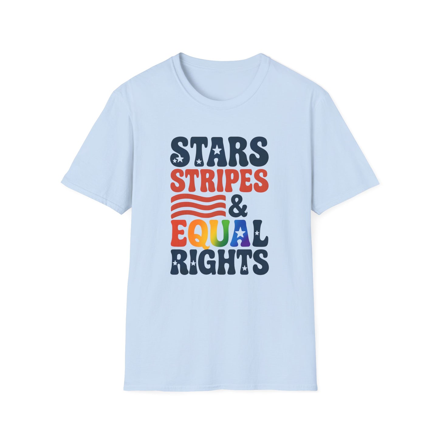 Stars Stripes and Equal Rights unisex tee, Casual protest Gift, LGBTQ tee, Unisex Softstyle Shirt,  Family Wear, gay rights