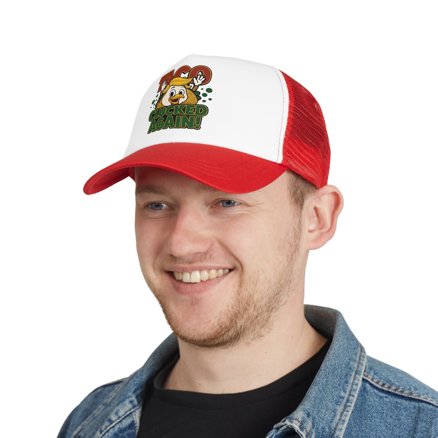 Funny Taco Mesh Cap - Taco Lovers Trucker Hat, Gift for Foodies, Quirky Fashion Accessory, BBQ, Party, Culinary Fun, Clucked Again!