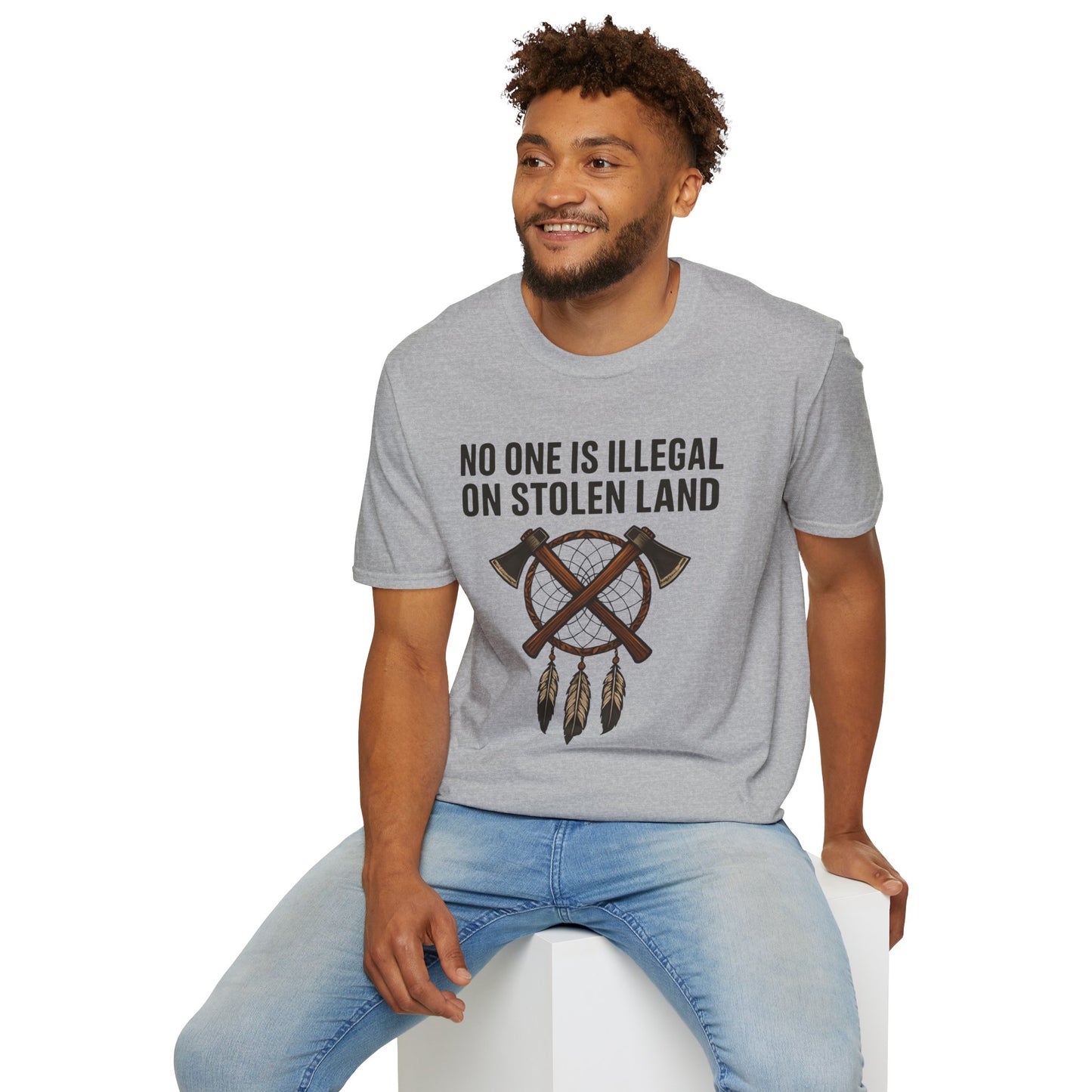 No One is illegal on Stolen Land t-shirt | Eco-Friendly Apparel, Casual Wear, Statement Tee, Social Justice Shirt, Gift Idea