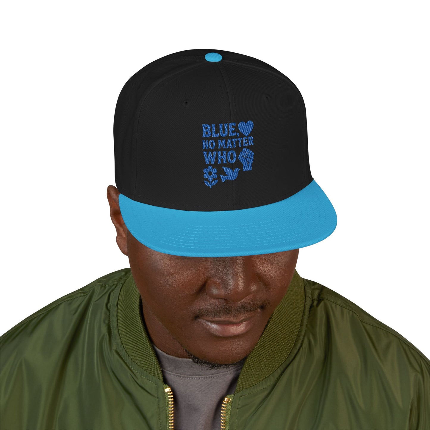 Blue, No Matter Who Cool Embroidered Snapback Hat for Trendsetters, Adjustable Cap, Gifts for Him, Streetwear Fashion, Summer Accessory, Casual Wear