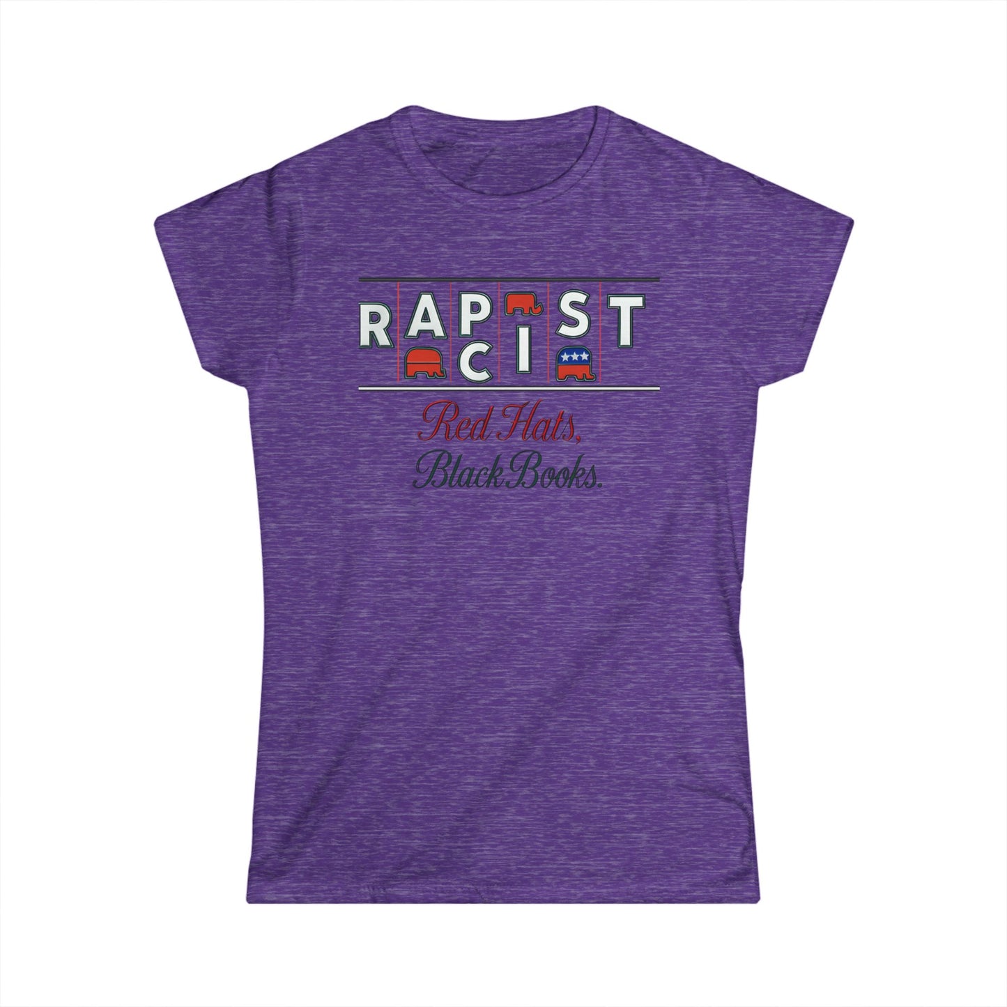 Red Hats, Black Books. Women’s Softstyle Tee: Bold Statement Shirt for Activists, Everyday Wear, Gifts for Friends, Protest Apparel, Comfortable Fashion